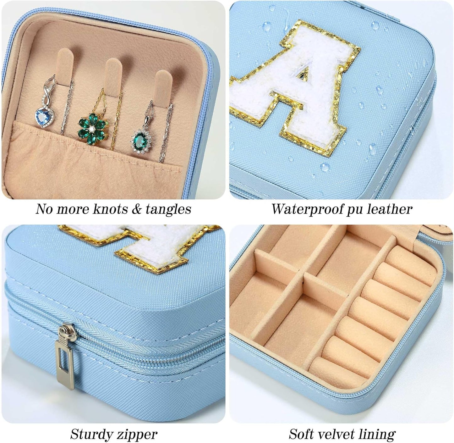 Parima Christmas Stocking Stuffers Gifts for Grandkids Women, Bridesmaid Gifts for Women Wedding Travel Essentials Small Jewelry Box | Travel Jewelry Case - Letter S, Sky Blue