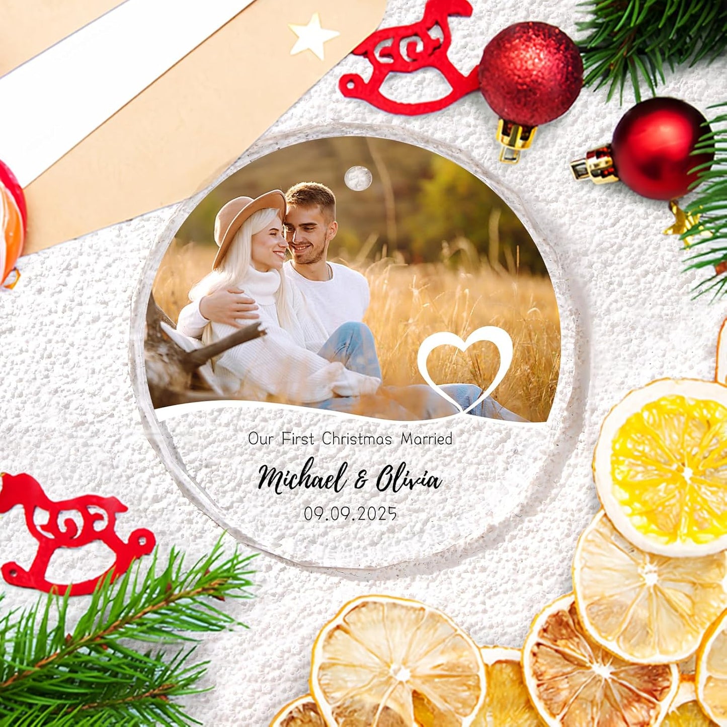 Personalized First Christmas Married Ornament 2025, Custom Engaged Christmas Ornaments with Names, Customized Wedding Engagement Gifts for Newlywed Couples Him Her
