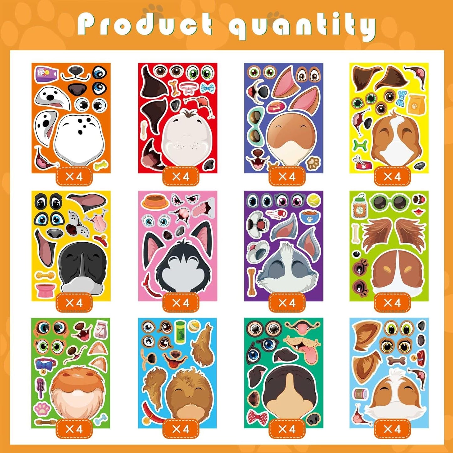 48 Sheets Dog Stickers,Make a Face Stickers for Kids, Make Your Own Dog Sticker, Animal Sticker for Kids 3-5, Brithday Gift Party Favors, Teacher Reward Classroom Games Craft