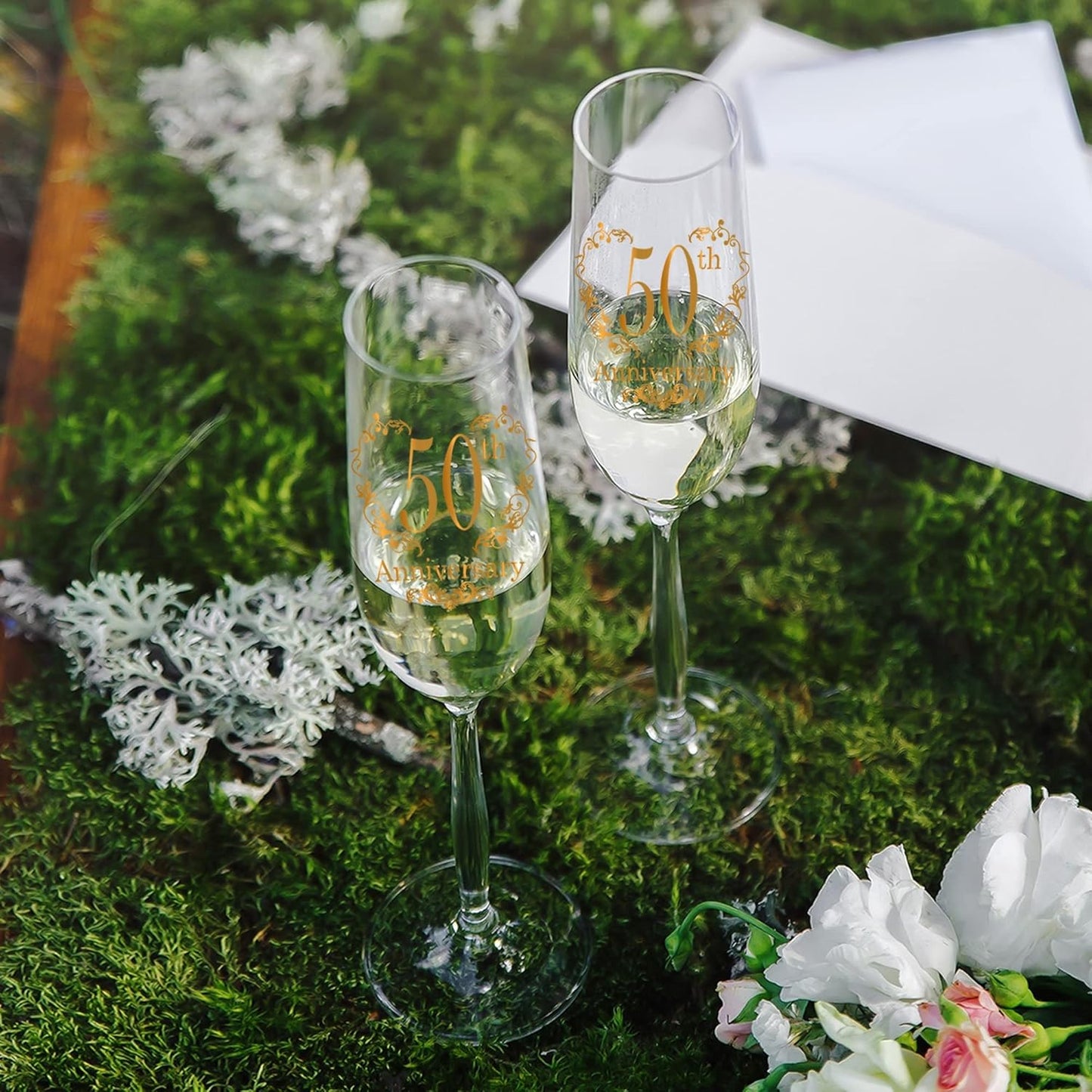 50th Wedding Anniversary Champagne Flutes, Couple Gifts for Anniversary, Wedding Anniversary's Champagne Flutes Glasses Set of 2, Married Couples Gifts, Anniversary's 50th Gift for Parents