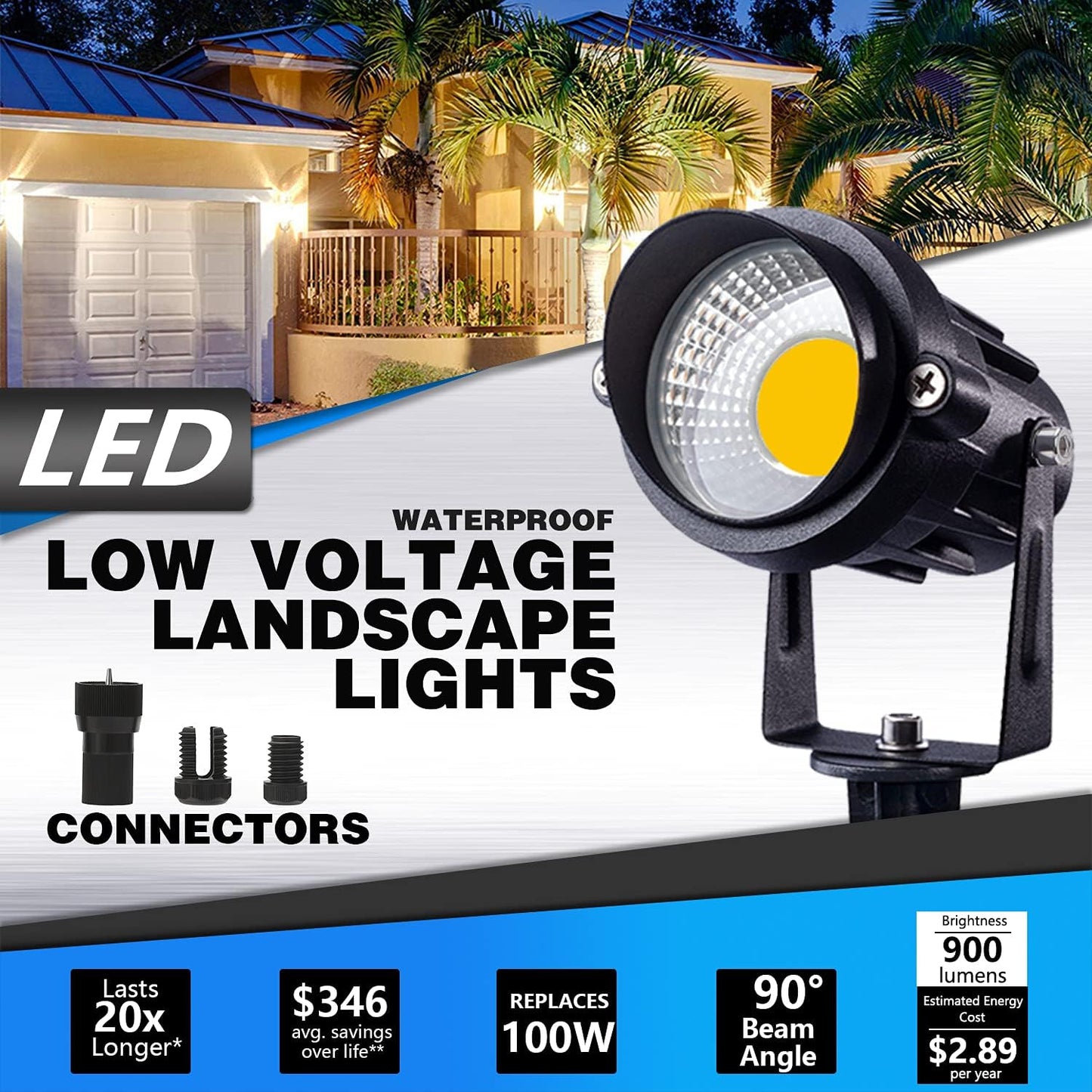 SUNVIE 24 Pack Low Voltage Landscape Lights LED 12W Landscape Lighting with connectors AC/DC 12V-24V Outdoor Spotlight IP65 Waterproof Tree Flag Lights Warm White Spotlights for Yard Garden Pathway