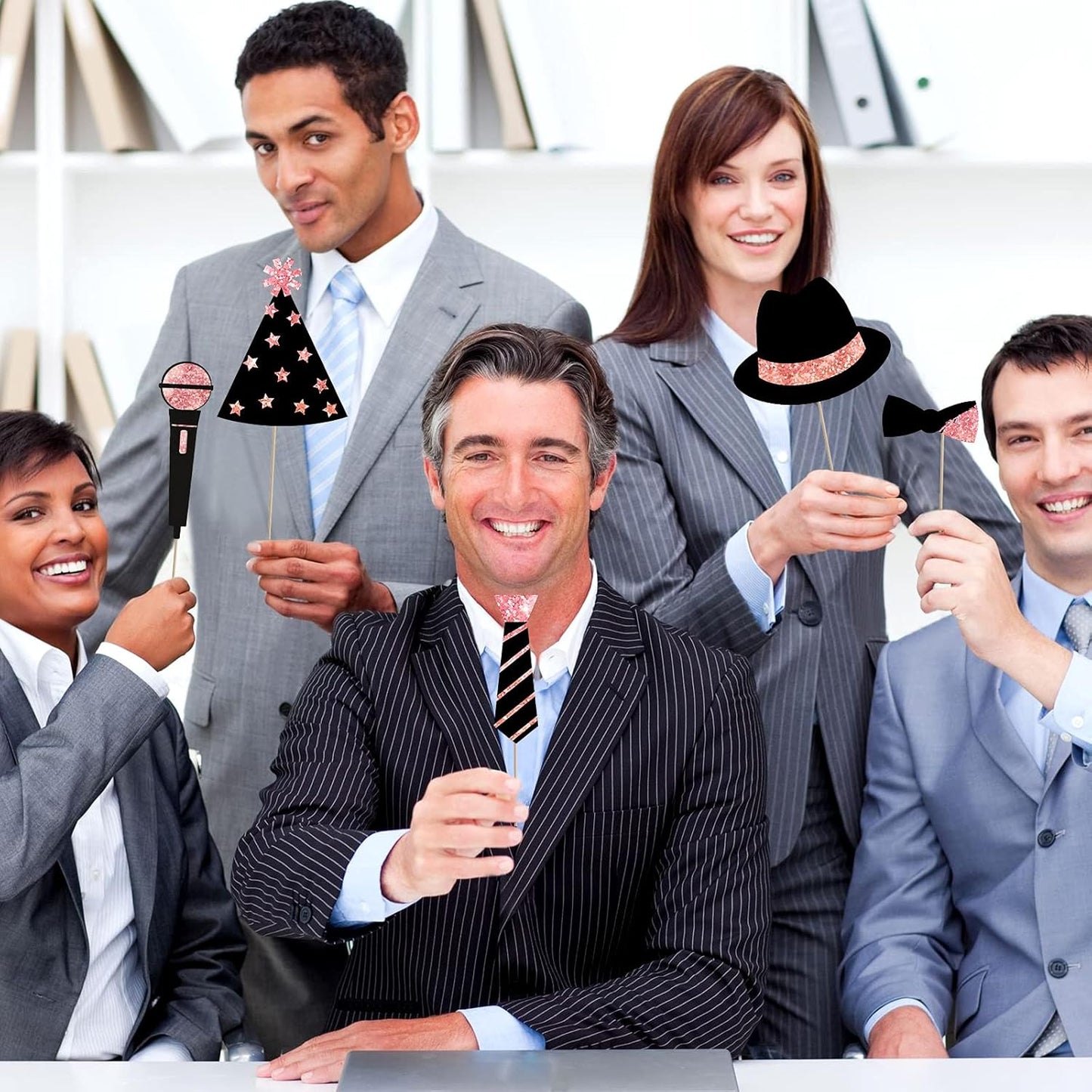 Zonon 24 Pieces Funny Photo Booth Props:Halloween,Christmas,Family Reunion, Class Reunion, Birthday, Weddings, Prom Disco Mardi Gras Party Supplies - Mix of Hats, Lipstick, Tie(Rose Golden)