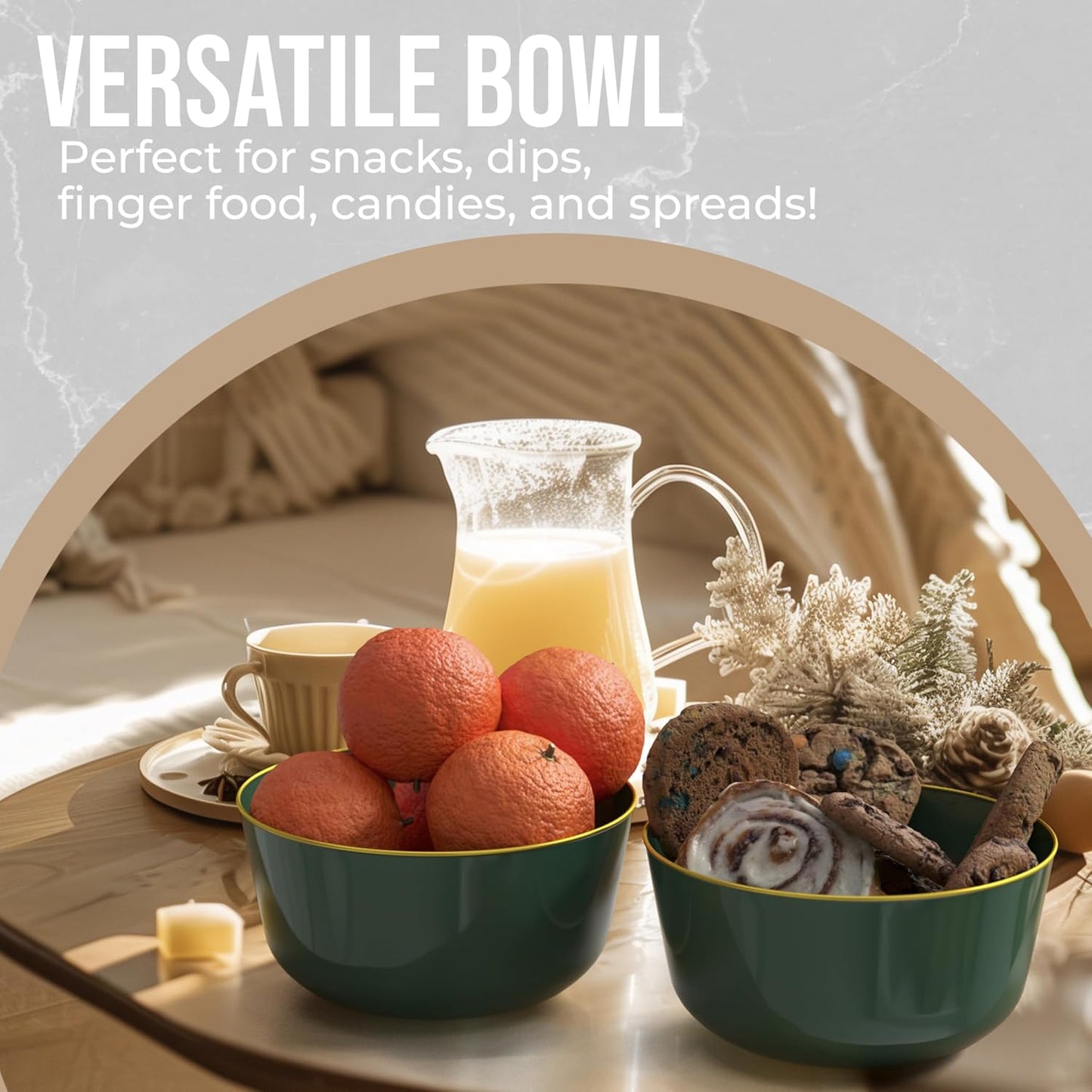 Trendables Plastic Bowls Disposable Bowls 24 Oz Bowl Set Of 10 Green Gold Rimmed Fancy Plastic Serving Bowls Perfect Plastic Ice Cream Bowls Plastic Salad Bowls Plastic Candy Bowl