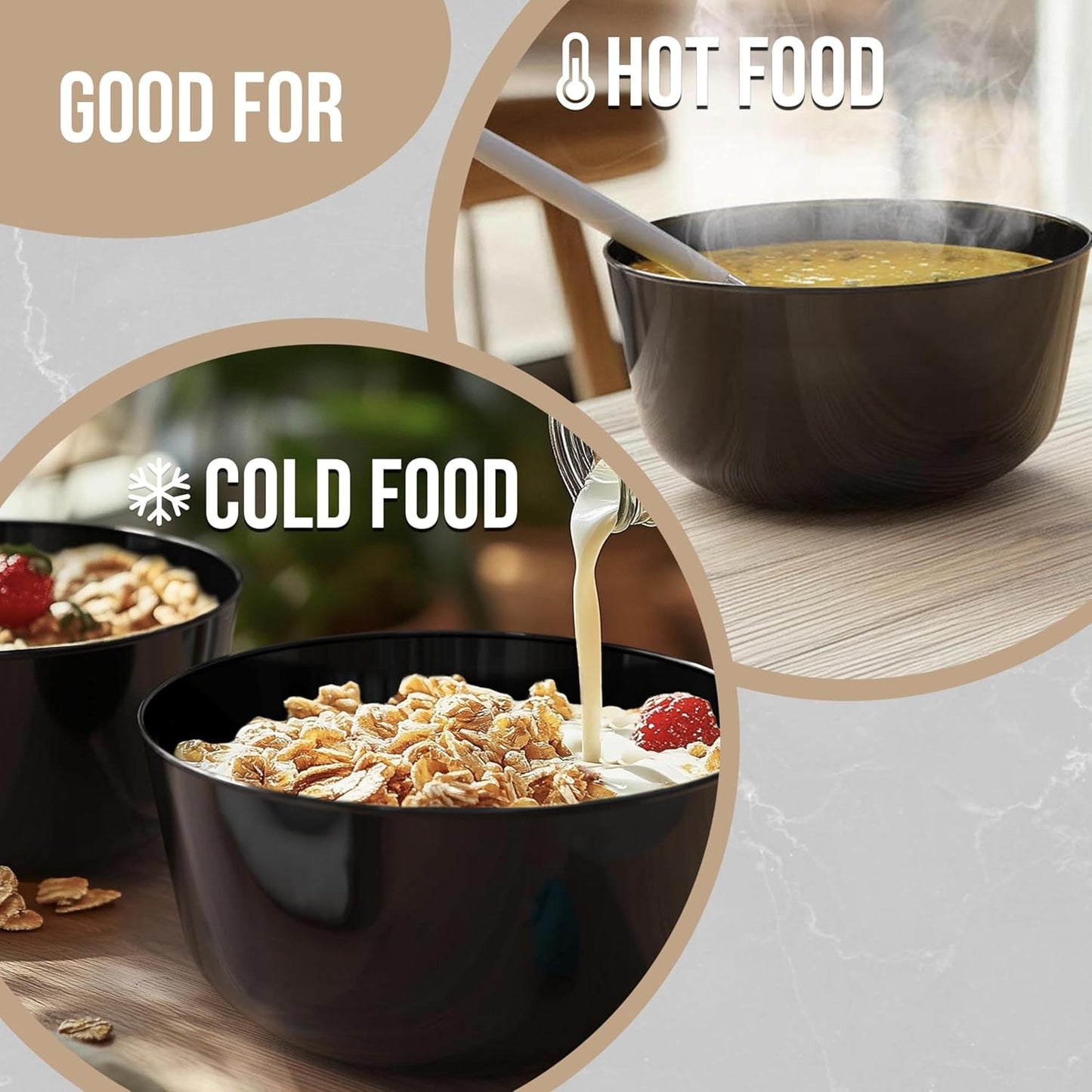 Trendables Plastic Bowls Disposable Bowls 24 Oz Bowl Set Of 50 Black Fancy Plastic Serving Dishes Perfect for Parties and Events Disposable Candy Bowl