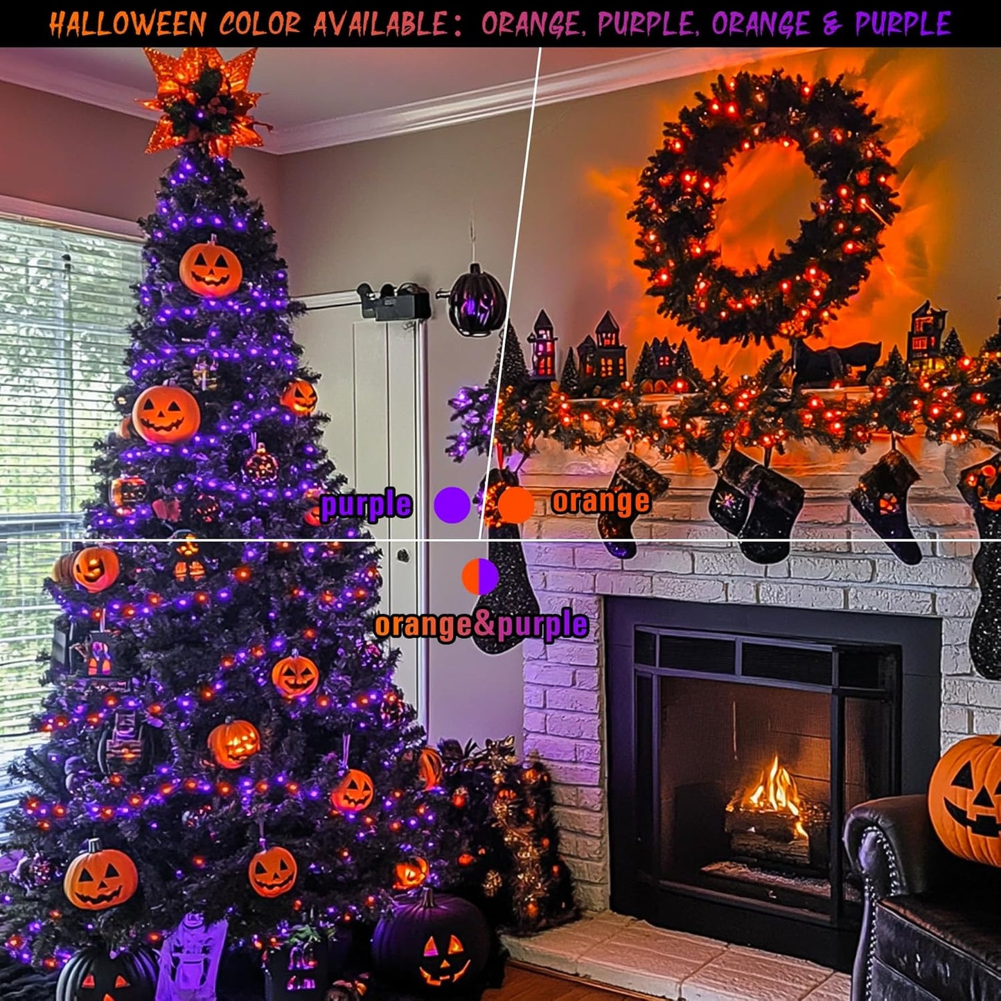 JMEXSUSS Halloween Decoration Lights, 200 LED Orange Purple Halloween Lights Clear Wire, 11 Modes Connectable Halloween String Lights Indoor Outdoor Plug in for Halloween Tree Decorations