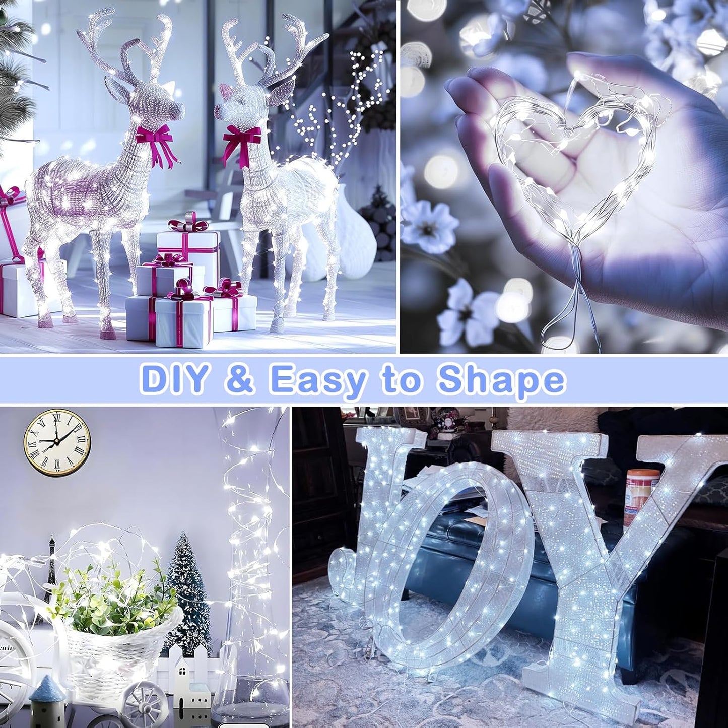 Decute 300Led 99FT Silver Wire Christmas Fairy String Lights Dimmable with Remote Control Starry Lights with UL Cerficated Decorative for Party Wedding Bedroom Christmas Tree Cool White