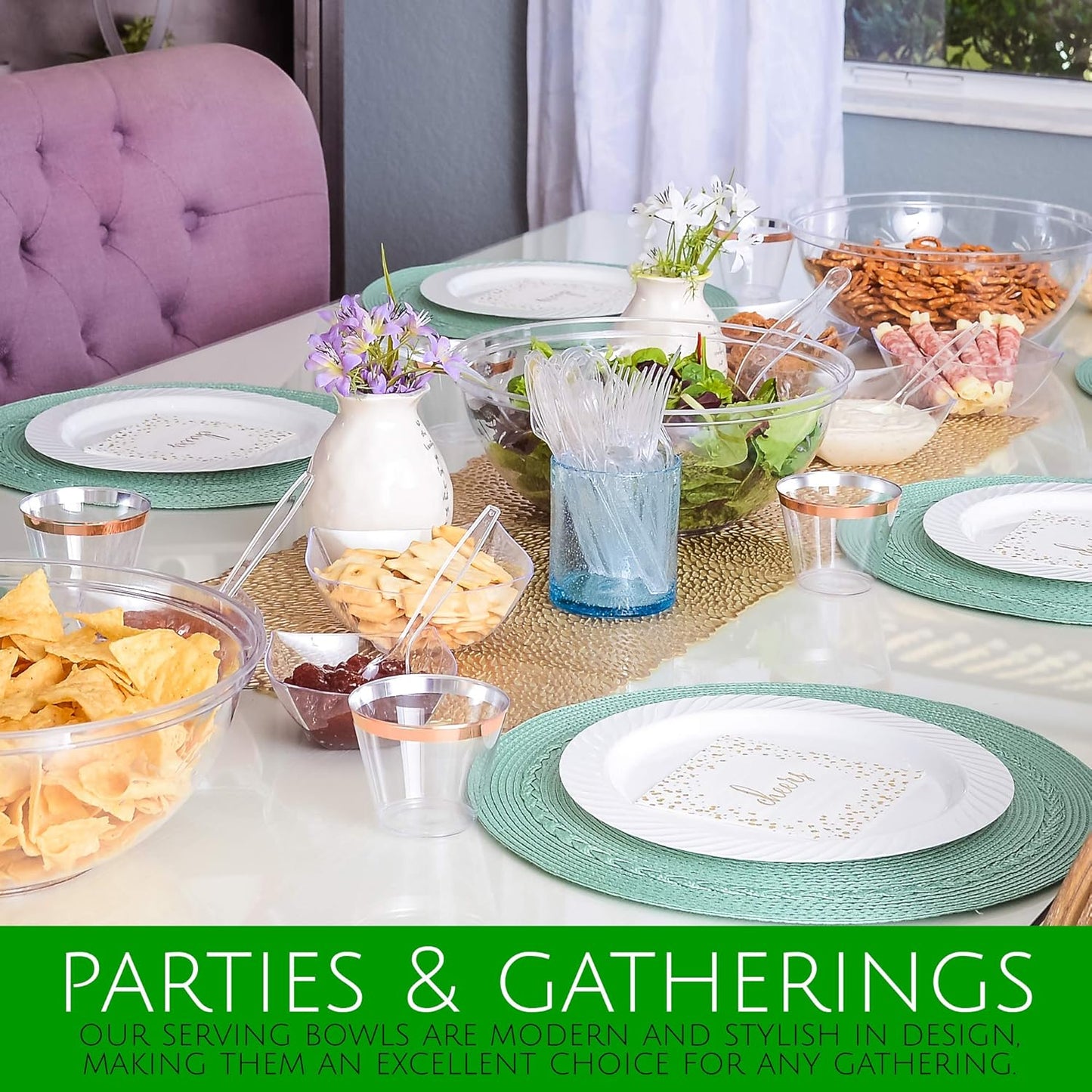 PLASTICPRO Disposable Square Serving Bowls, Party Snack or Salad Bowl, Plastic Clear or White Pack of 4 (8 OUNCE, Clear)