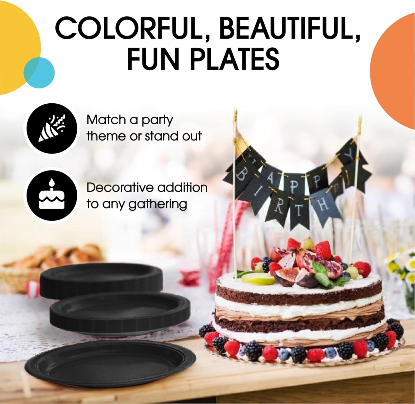 Exquisite Black Paper Plates Disposable Heavy Duty 10 Inch Black Disposable Plates For Party 100 Pcs Heavy Duty Paper Plate 350 GSM, Birthday Party Supplies Plate Set
