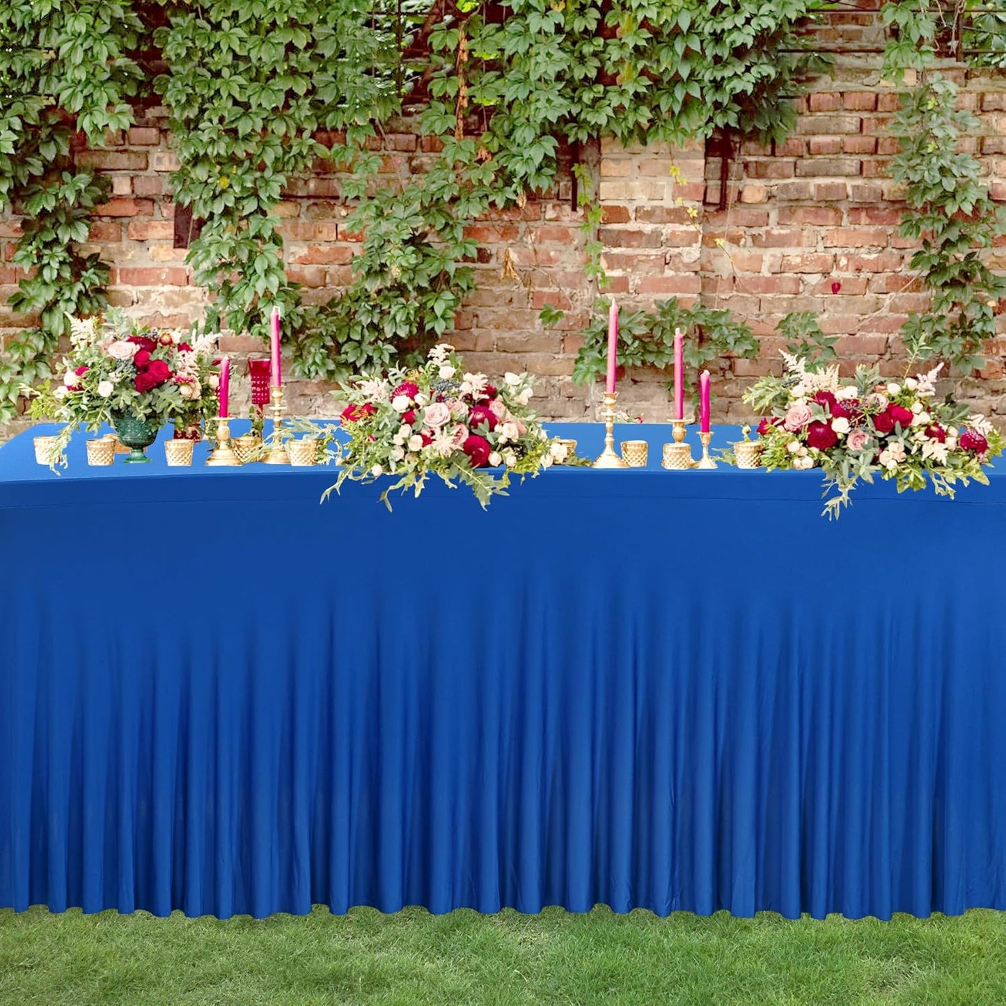 PARTISKY Royal Blue Spandex Tablecloth for 8ft Rectangle Tables, Stretchable Table Cover Skirt for Folding Tables Weddings Parties Banquets Events Trade Shows and Dessert Table