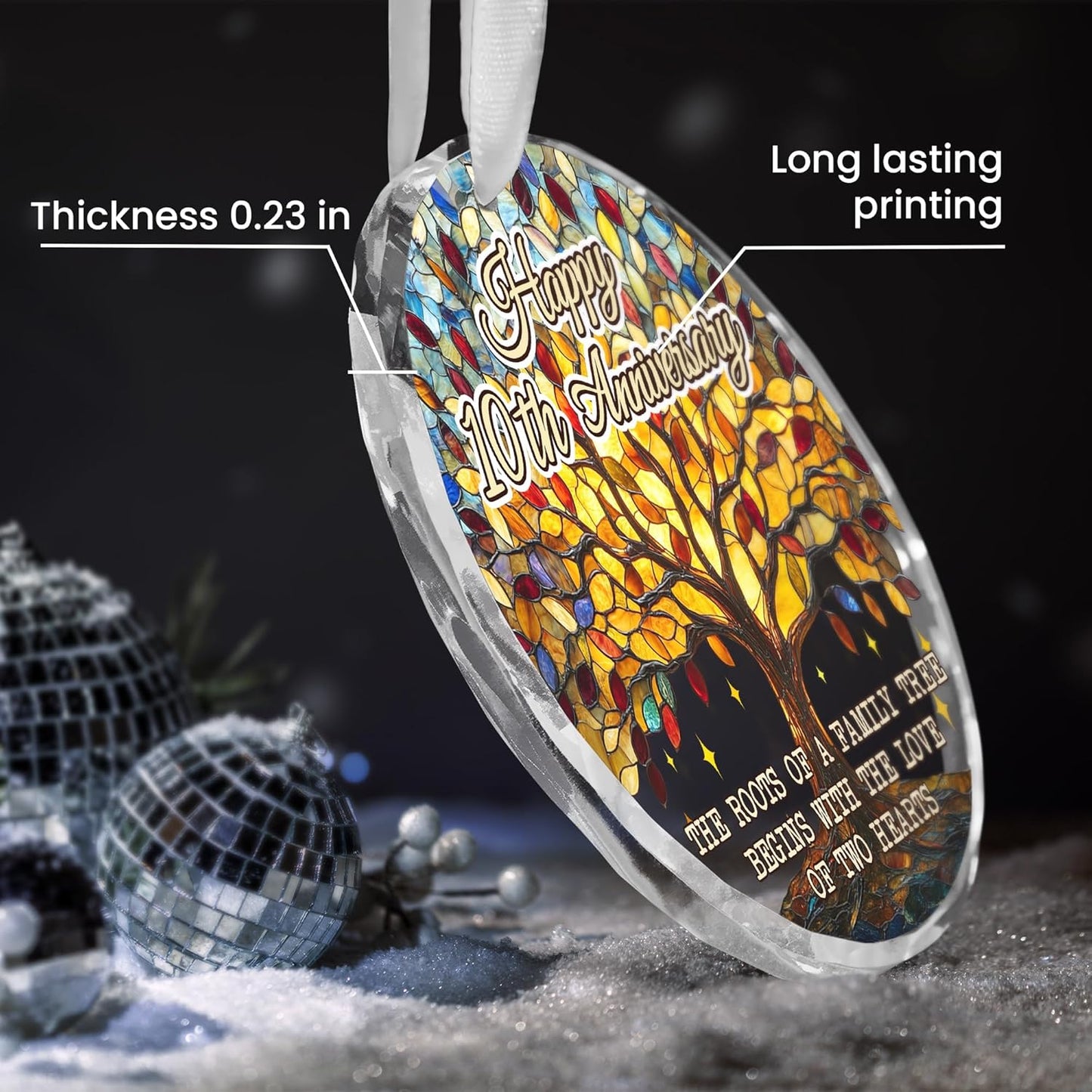 10th Christmas Anniversary Wedding Gifts for Couples - Glass Christmas Ornaments 2025 for Tree Decorations - Anniversary Wedding Gifts for Women Men Him Her Husband Wife Parents Grandparents