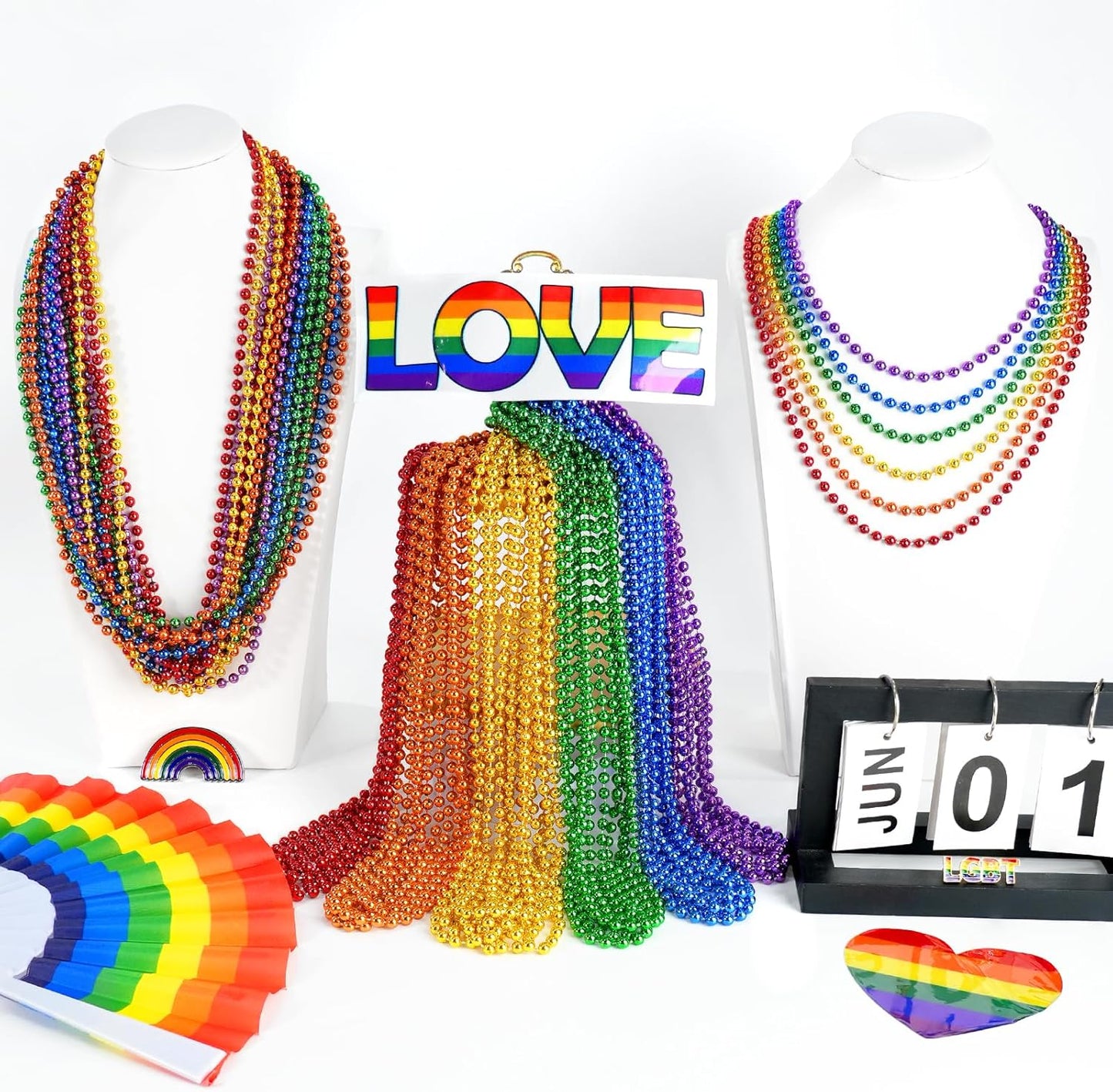 SHAOQINLIN 102 PCS Pride Beads Necklaces, Pride Accessories, Rainbow Beads Necklaces Bulk, Gay Lesbian Pride Month Parade Throws Pride Party Favors in 6 Colors