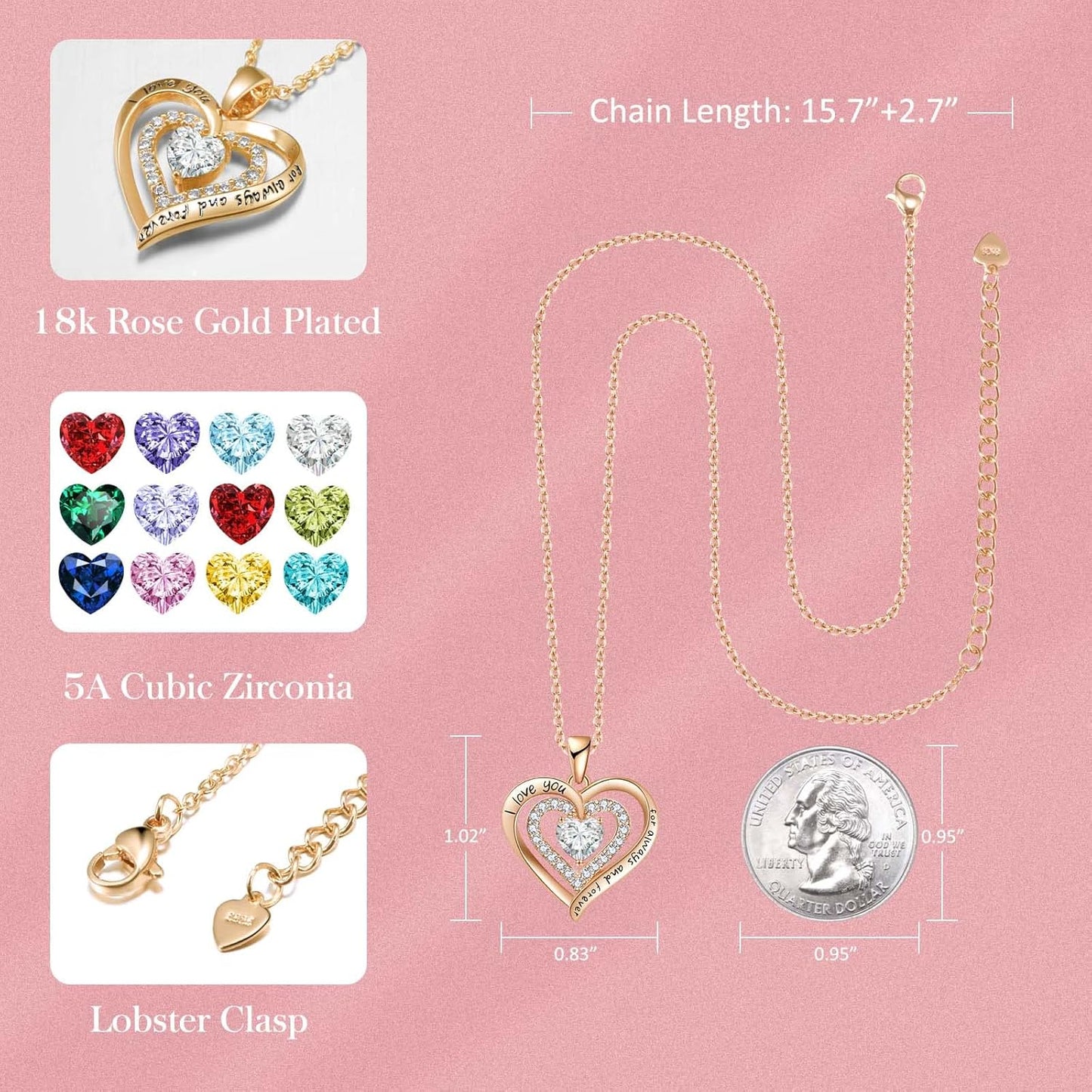 REDBEE Necklaces for Women Birthstone Heart Necklace Jewelry for Wife Girlfriend Woman Necklace