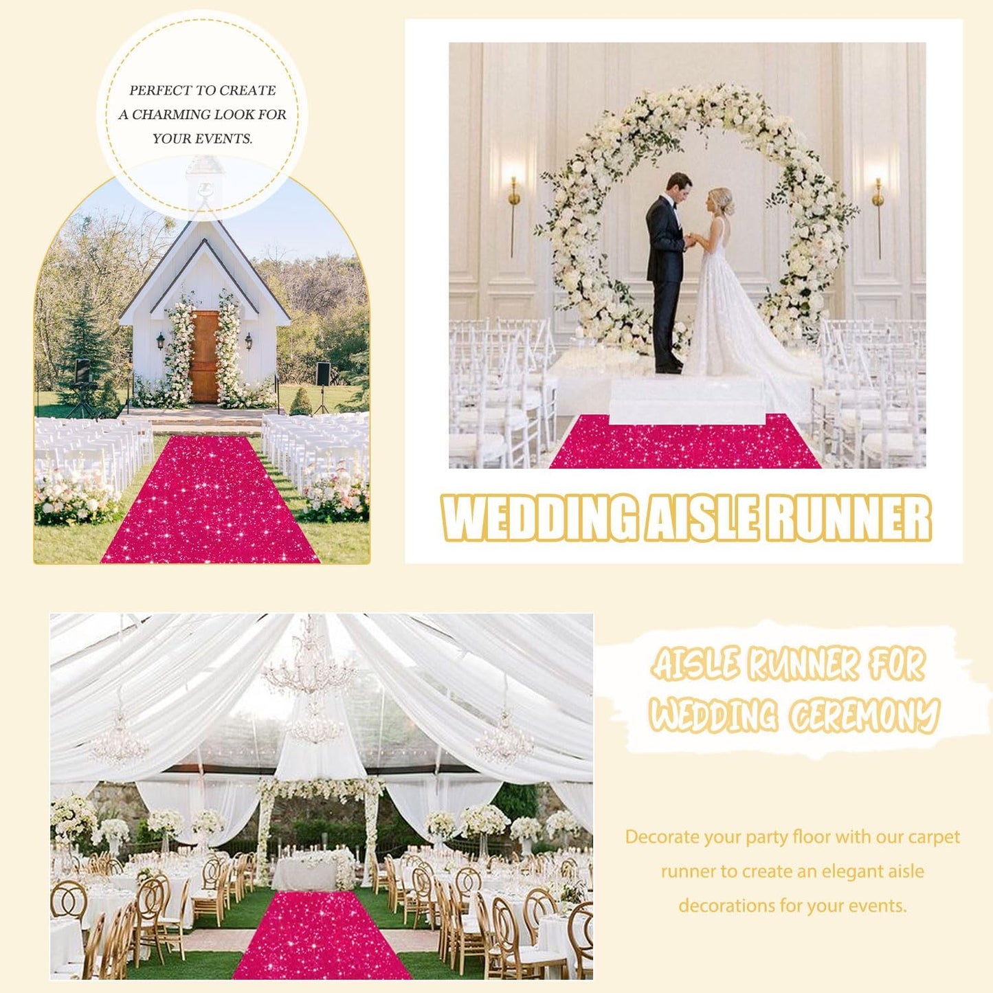 FUHSY Hot Pink Aisle Runner for Wedding 4FT x 20FT Sparkly Sequin Aisle Runner Rug Wedding Carpet Runner for Prom Glitter Aisle Runners Pink Runner Rug for Outside Bridal Shower Party Events