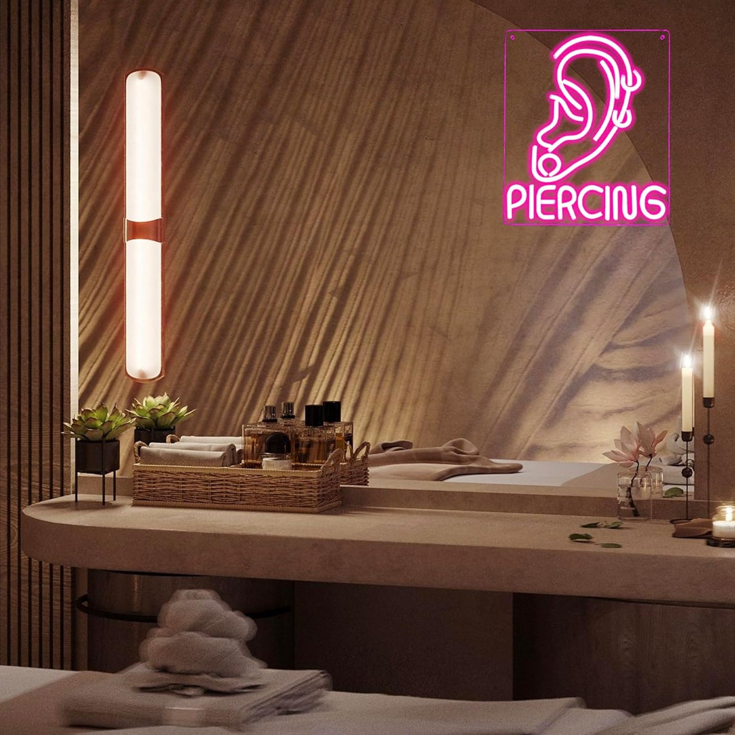 Ear Piercing Neon Sign, Cool Pink Dimmable LED Creative Ear Earring Neon Light, Tattoo Studio Barber Salon Massage SPA Shop Neon Light Decoration, Suitable Gift For Young People And Girls(13 * 11in)