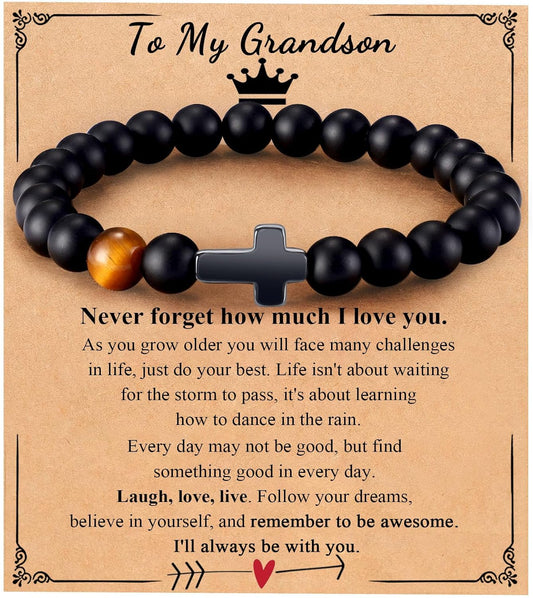 Mens Bracelet with Love Card Inspirational Jewelry Gifts for Man Christian Religious Baptism Valentines Day Graduation Retirement Christmas Beaded Bracelets Gifts