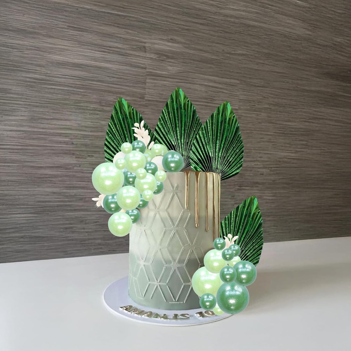 Ephlyn 28Pcs Paper Palm Fan Cake Topper Balls Cake Pick Wedding Bridal Shower DIY Cake Decorations for Baby Shower Wedding Birthday Anniversary Party Supplies Light Green