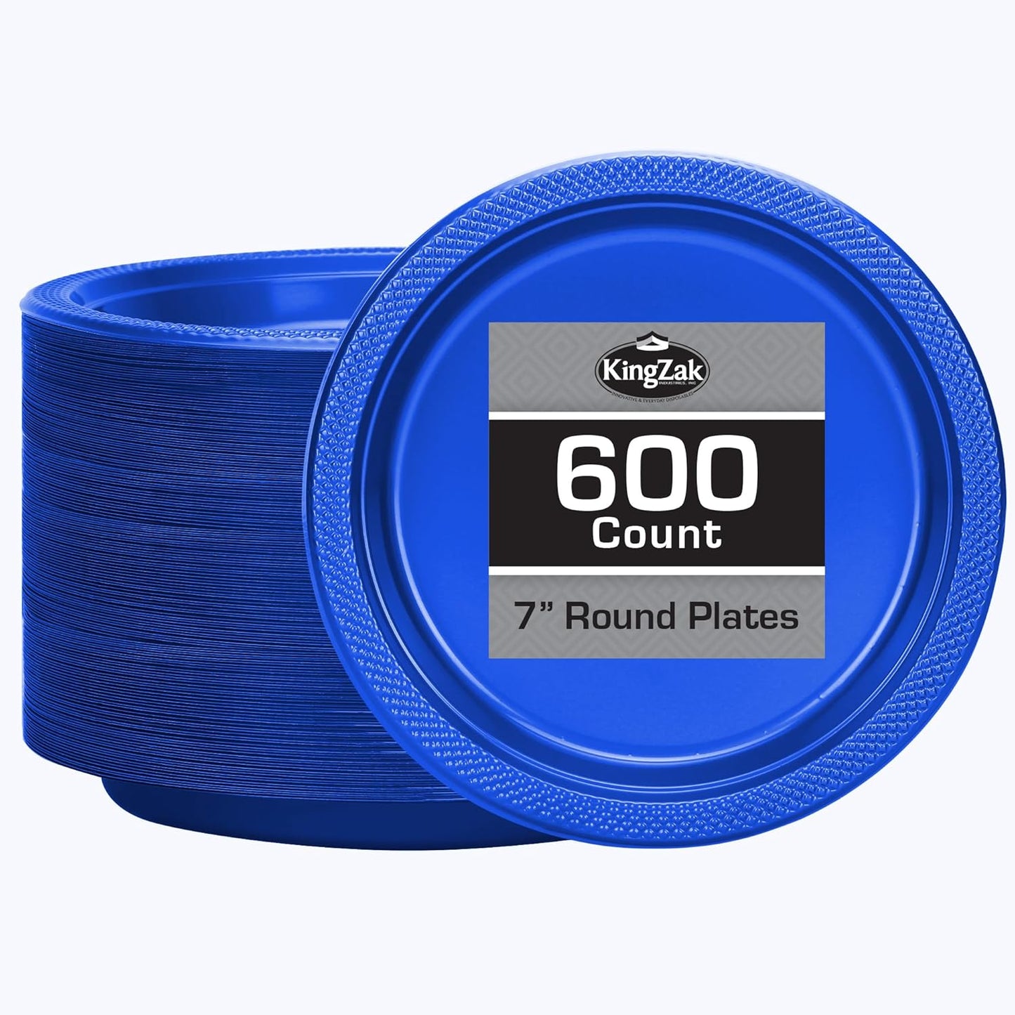 Hanna K. Signature Collection Blue Plastic Plates 7 Inch - 600 count Solid Round Party For Weddings, BBQs, Birthday Disposable Dessert (82270 (case))