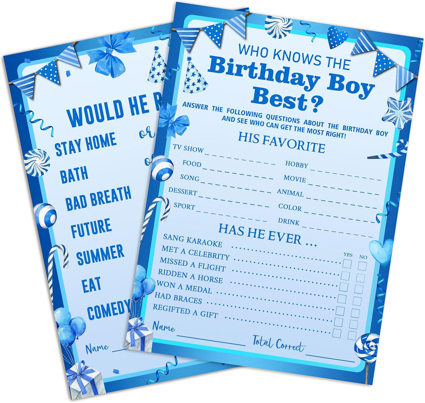 Who Knows The Birthday Boy Best Game Cards - Birthday Sleepover Party Supplies Activity Decorations for The Boy Card Game 5x7 Inch Set of 25 Cards (Double-Sided) - A02