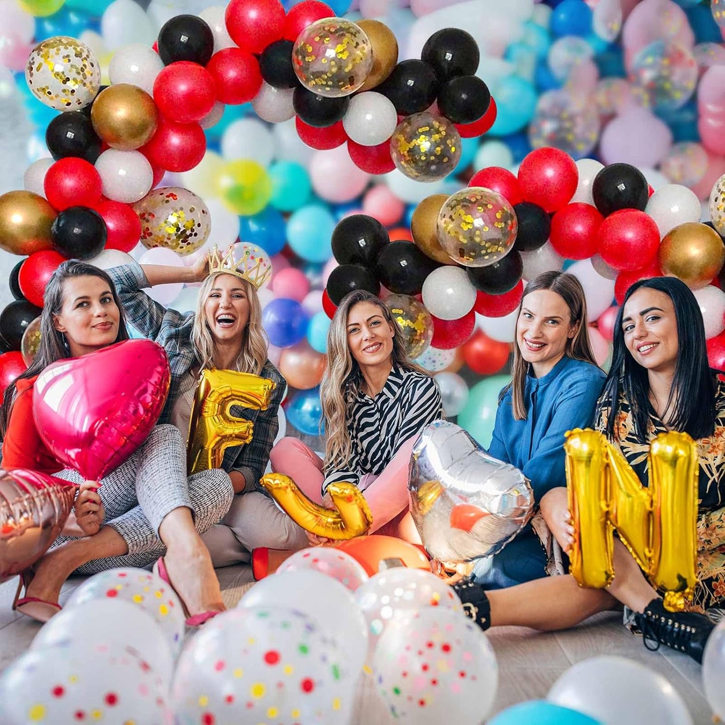 DIY Balloon Arch & Garland Kit, 113Pcs Party Balloons Decoration Set, Gold Confetti Balloons & Gold Red Black White Latex Balloons for Baby Shower, Wedding, Birthday, Graduation Party