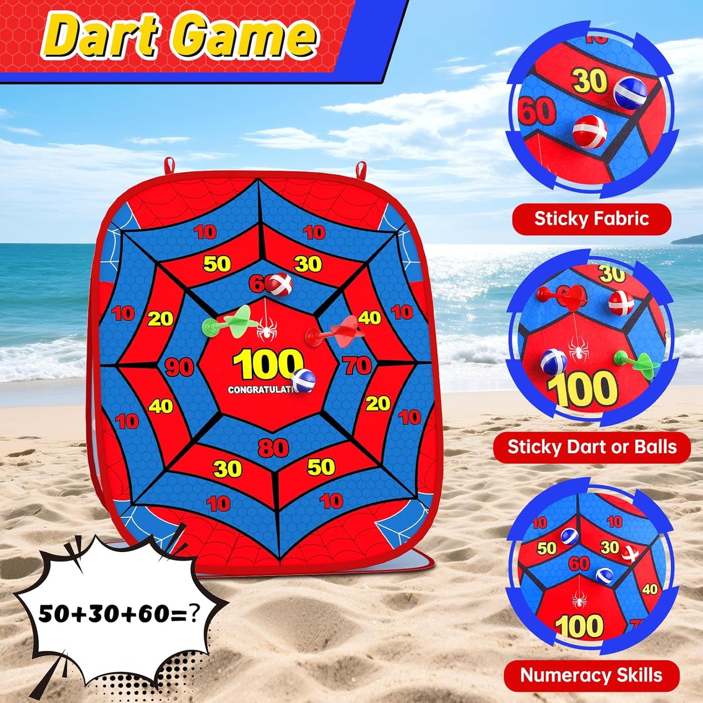 Spider Bean Bag Toss Game for Kids: 4-in-1 Cornhole Board Indoor Outdoor Toys for Kids Boys Girls 3 4 5 6 7 8 Year Old Birthday, Outside Activity Beach Backyard Lawn Family Party Game