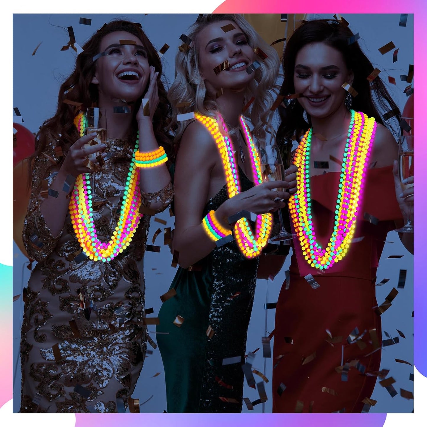 Ecally Neon Bead Necklaces and Bracelets Set Glow in the Dark Party Supplies Colorful Glow Necklaces and Bracelets Bulk for Halloween 80s Party Favors Carnival Concert Neon Night Accessories