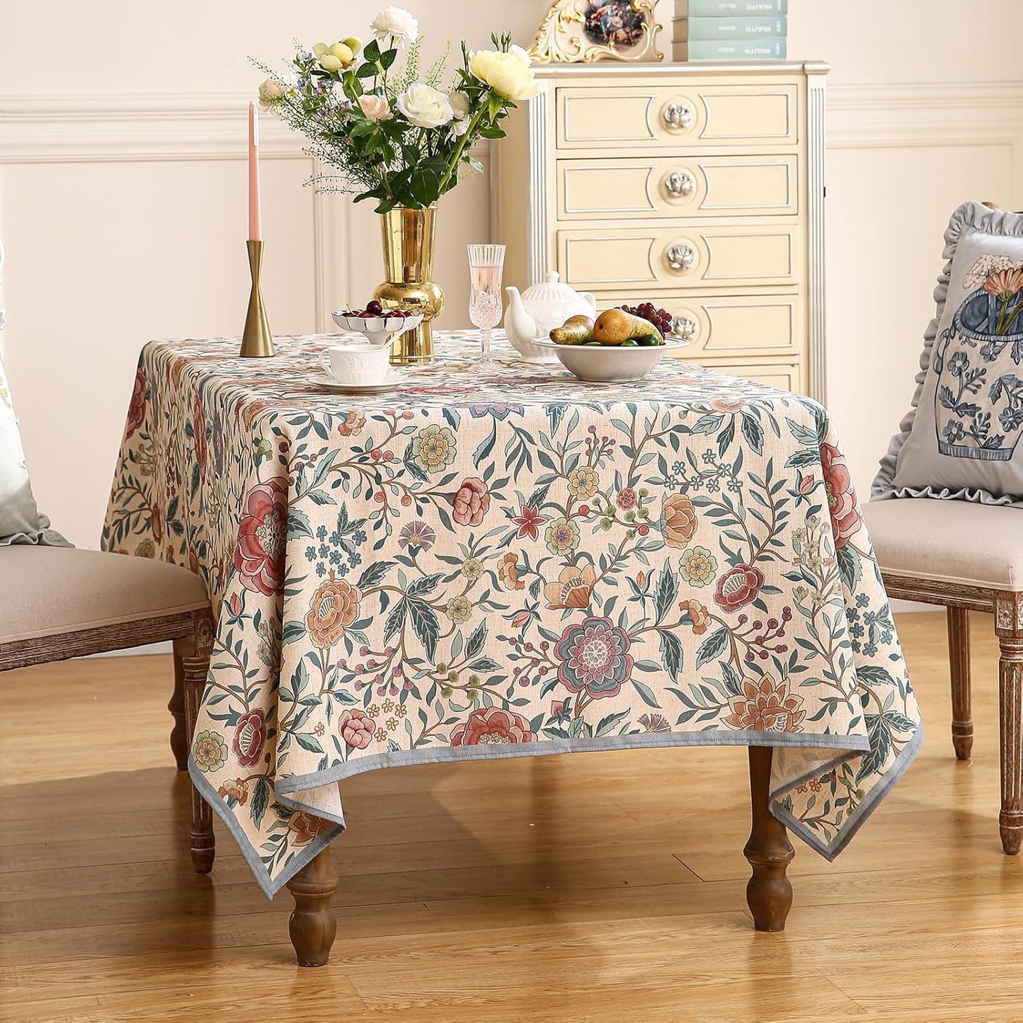 Designer Linen Small Square Tablecloth,William Morris Floral Colorful Pattern Table Cloth,Decor Table Cover for Kitchen,Dining,Thanksgiving,Party,Christmas,55"*55"-Flowershadow a