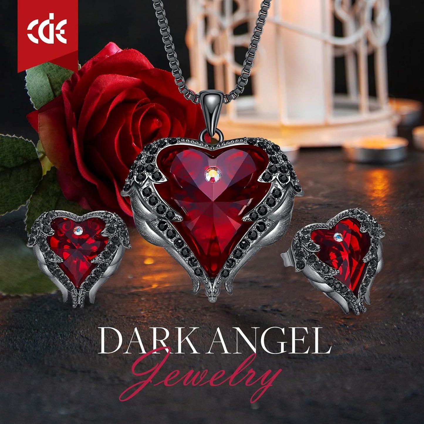CDE Mothers Day Jewelry Set for Women, Angle Wing Heart Pendant Necklaces and Earrings with Birthstone， Birthday/Anniversary Christmas Jewelry Gift for Women Wife Her