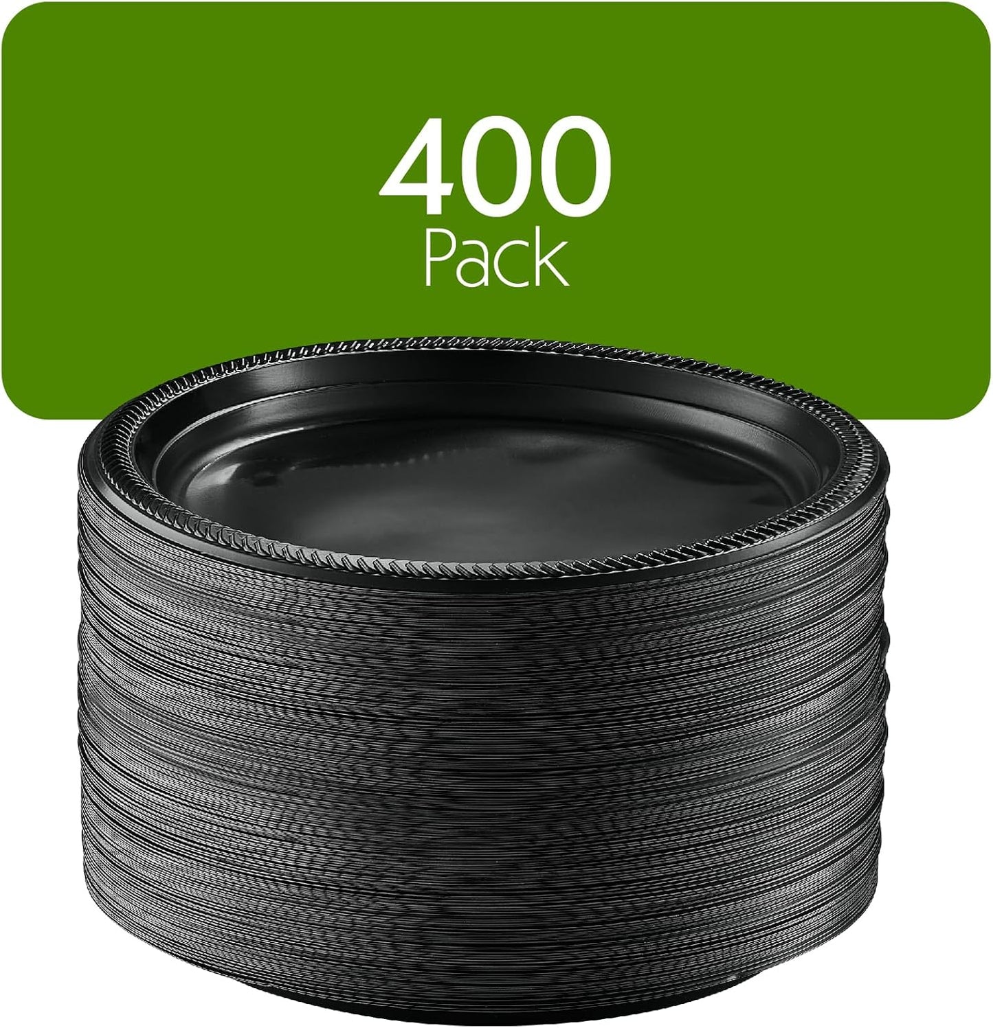 PLASTICPRO 400 PCS Black Plastic Plates Light Weight 10'' Inch Plastic Dinner Plates Black Plates Disposable for Party and Wedding