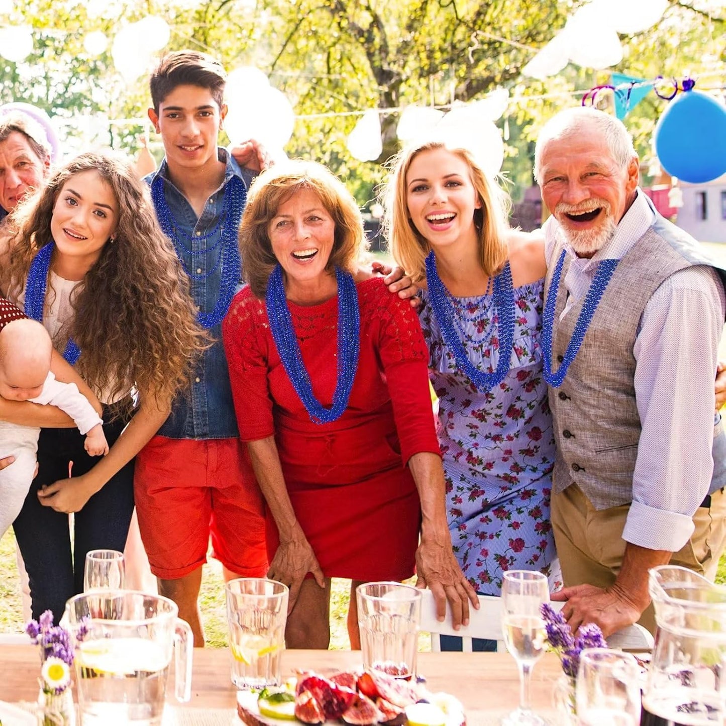 12PCS Christmas Bead Necklace, Blue Bead Necklace Stuff Accessories, 33" Mardi Gras Beads Costume, Festival Events Parade Throw Accessory Sets for Xmas Mardi Gras Gender Reveal Party Supplies