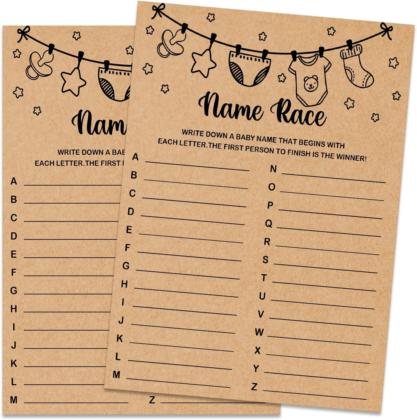 Baby Shower Game, Name Race Game Cards, Baby Shower Party Games & Activities, Kraft