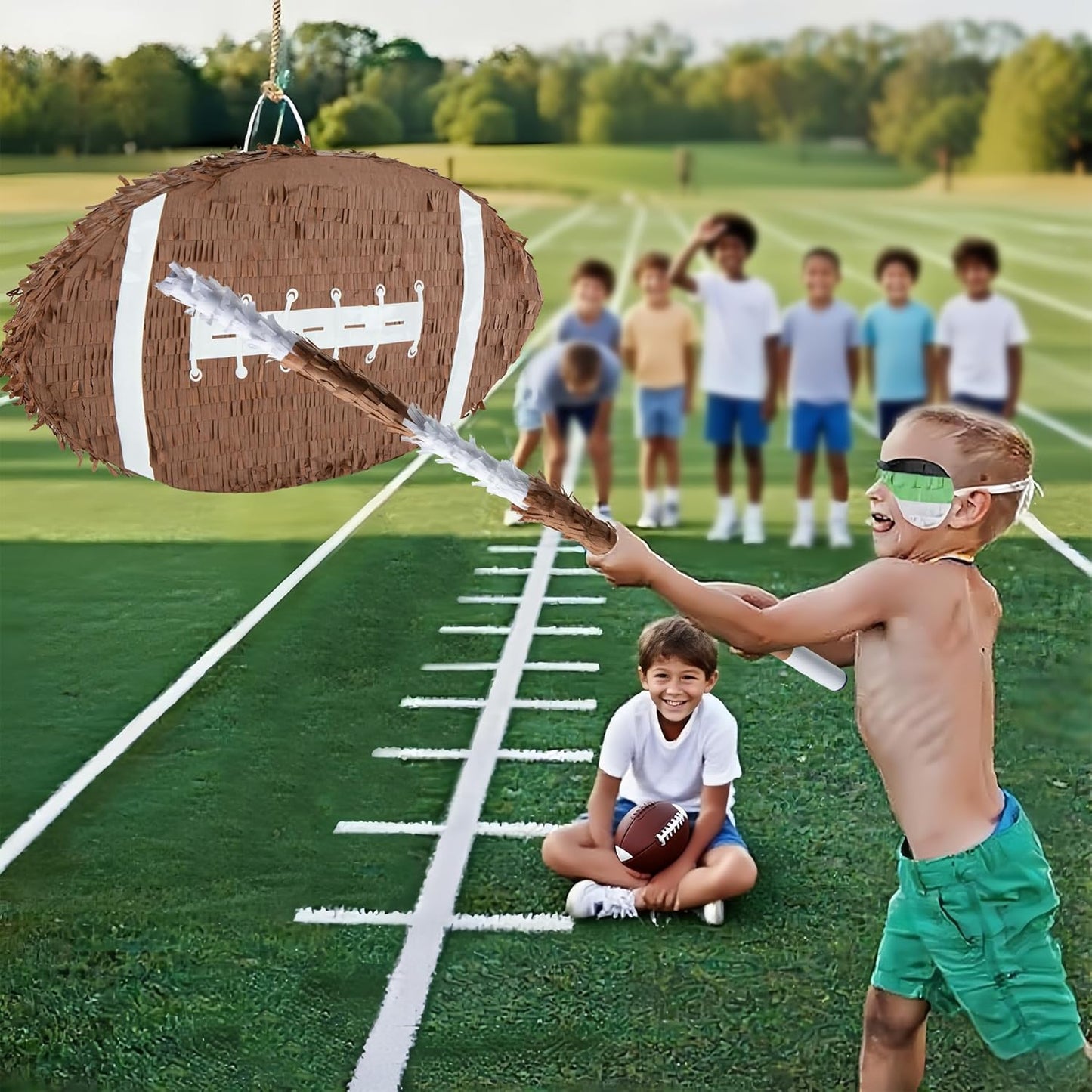 PCFING 20 Inch Football Piñata with 30 Inch Piñata Stick Blindfold Confetti for Boys Girls Adults Birthday Party Game Decorations, Anniversary Celebration, Fiesta