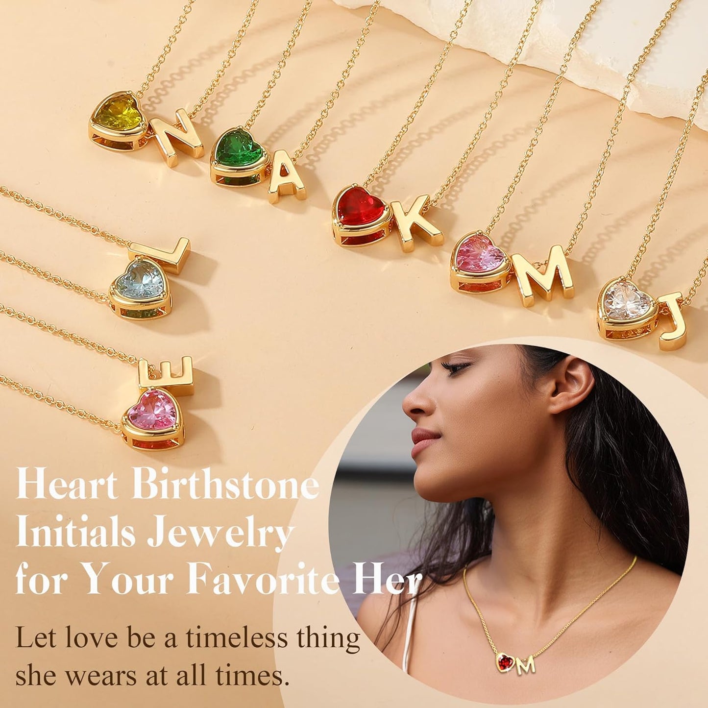 Heart Birthstone Initial Necklace for Women Girls,14K Gold Plated Heart Letter A-Z Necklace Dainty Birthday Trendy Jewelry Gifts for Women Girls Daughter