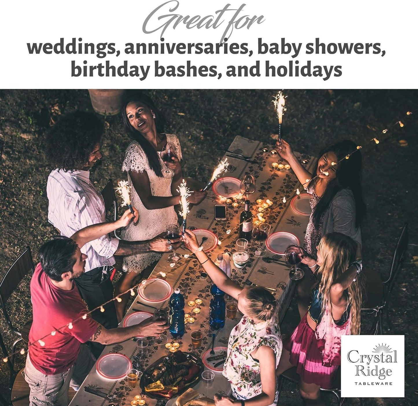 120-Piece Dinner Plastic Plates Set Premium 120 Dinner Plates, Disposable Plates for Party - White Plastic Wedding Plates with Red Rim