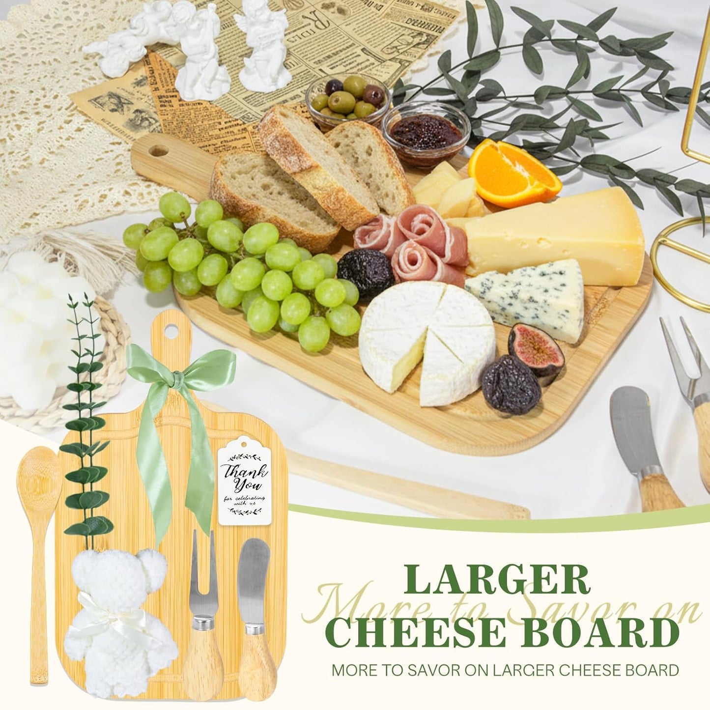 1 Set Baby Shower Game Prizes for Game Winners Adults, Bamboo Mini Charcuterie Boards with Spoon Fork Towel & Gift Bags, Bridal Shower Prizes Gifts for Guests - All-in-One Adult Party Favors