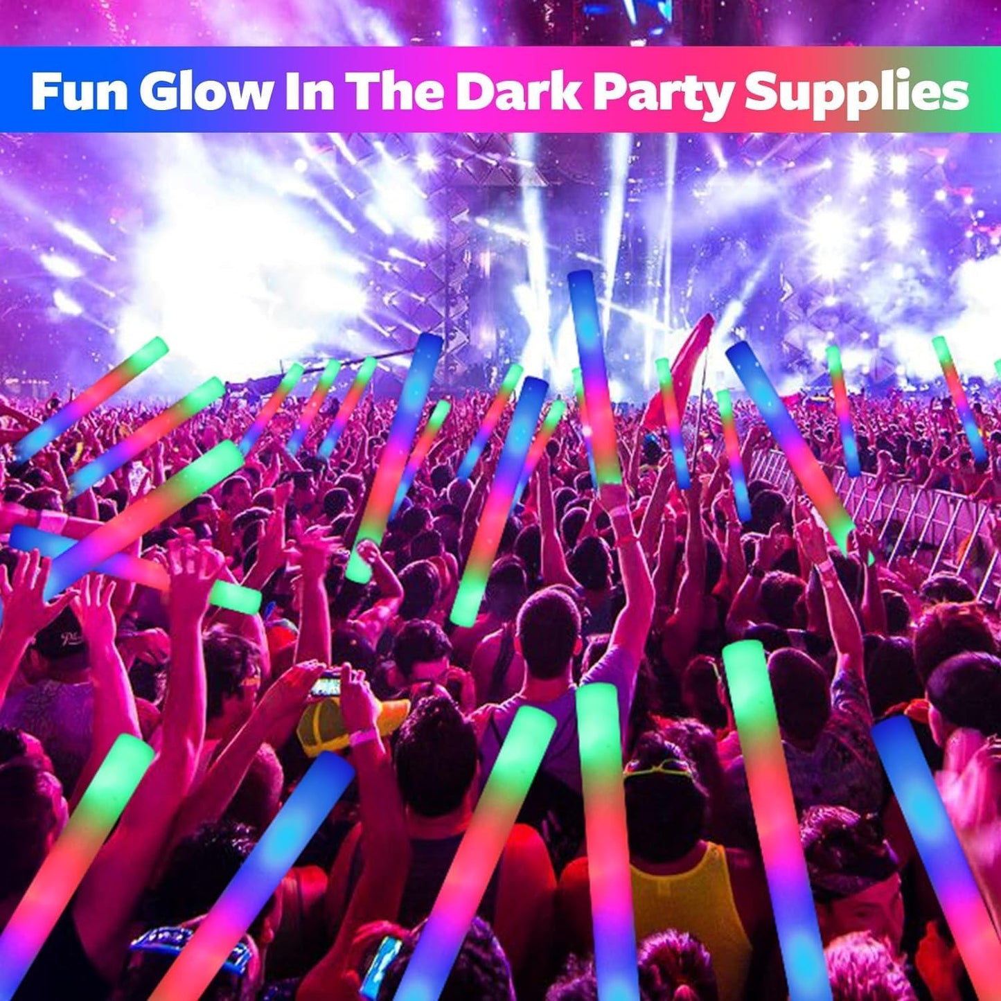 130 PCS LED Foam Glow Sticks Bulk, Glow in the Dark Party Supplies with 3 Modes Colorful Flashing, Neon Party Favors for Birthday, Wedding, Carnival, Concert, New Year