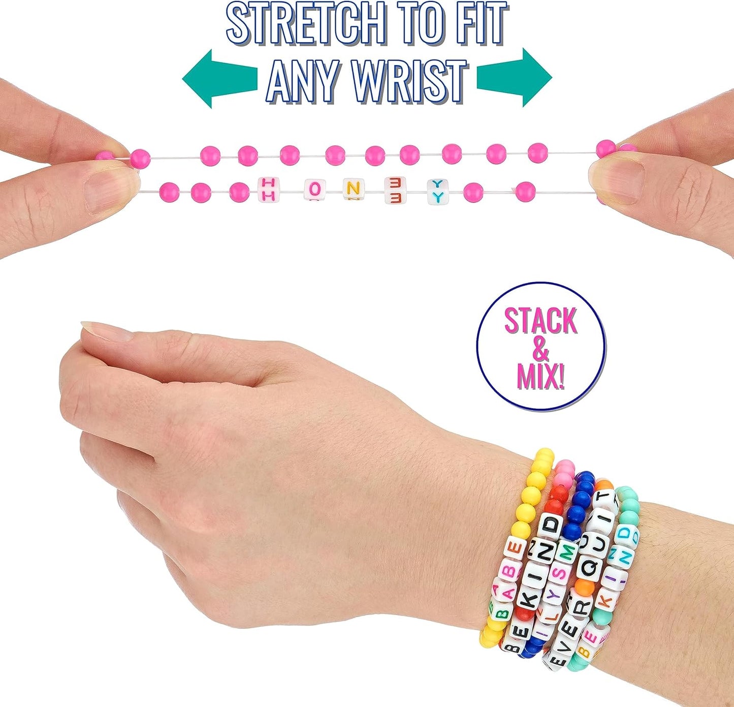 EXPRESSIONS 16pc Tear Share Bracelets BRIGHT Beads Novelty Message Friends Colorful Letter Beaded Party Favor Jewelry Bulk Supplies Children Teens School Gift
