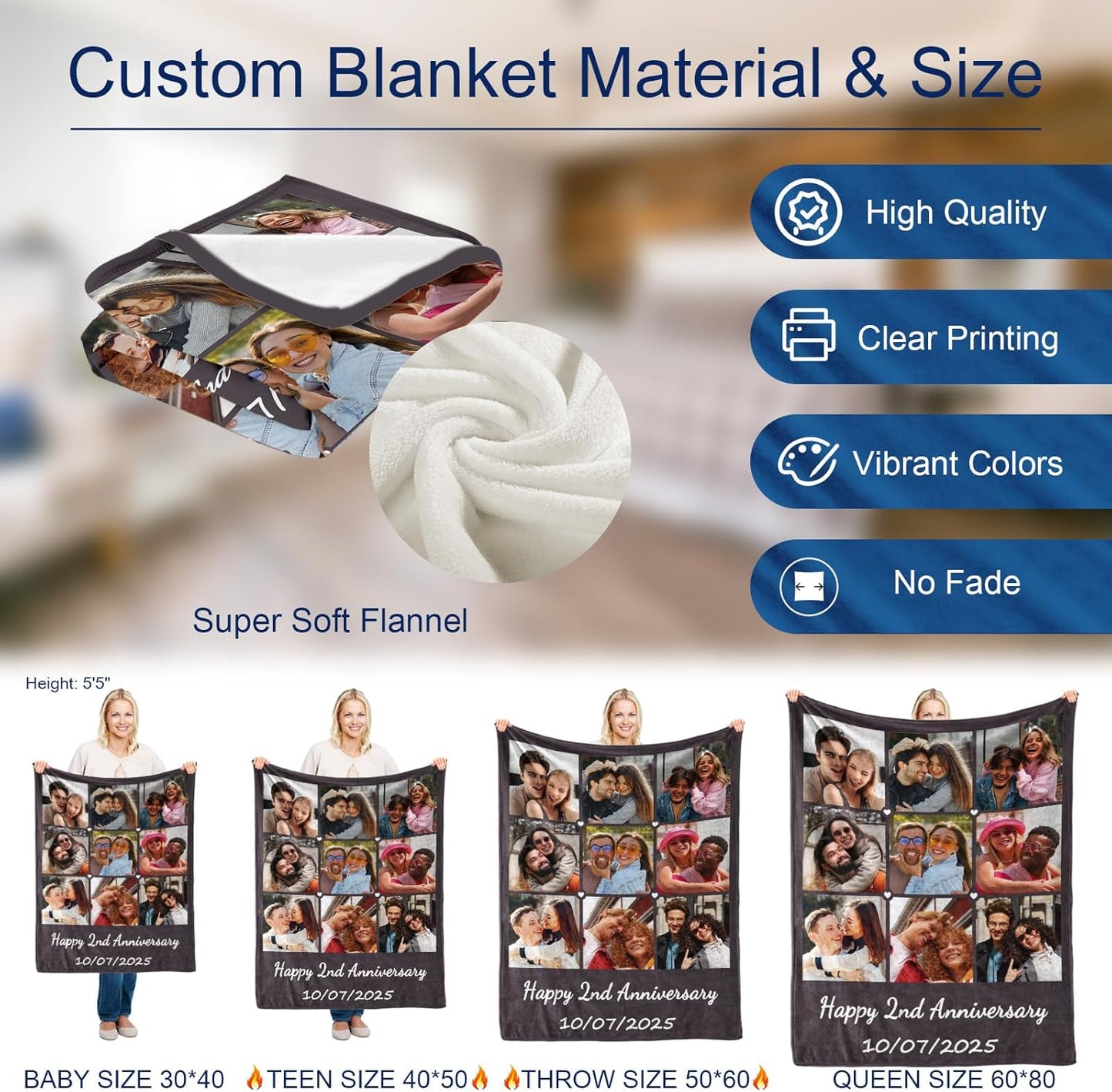 MeMoShe Custom Blanket with Picture Personalized Photo Blanket Wedding Gifts for Couples Husband Wife Customized Blanket I Love You for Girlfriend Boyfriend-9 Photos