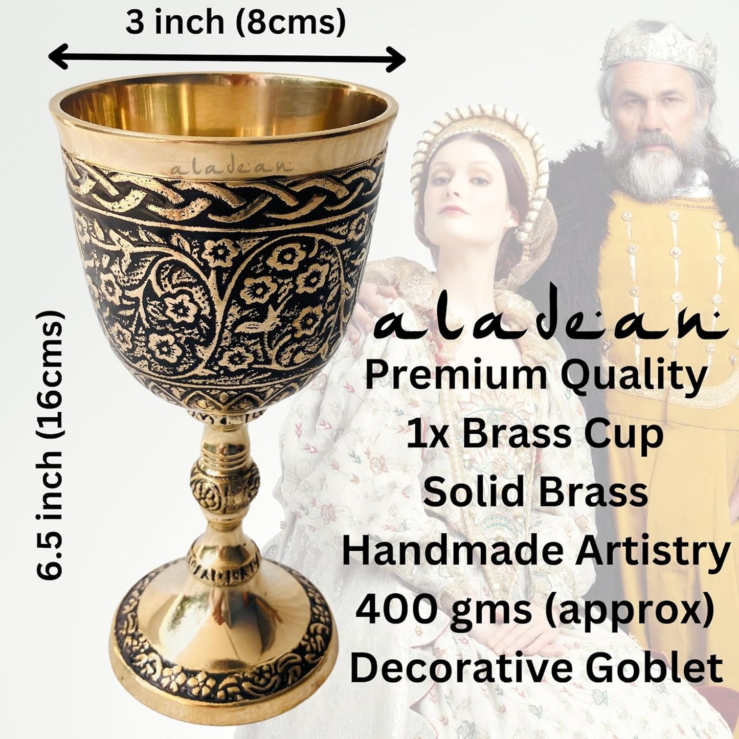 Vintage Chalice Medieval Goblet | 1x Solid Brass Red Wine Glass Cups of Royal King Arthur - Renaissance, Birthday Gifts Christmas Wedding Anniversary Novelty Ceremonial Drinkware (Czar Goblet)