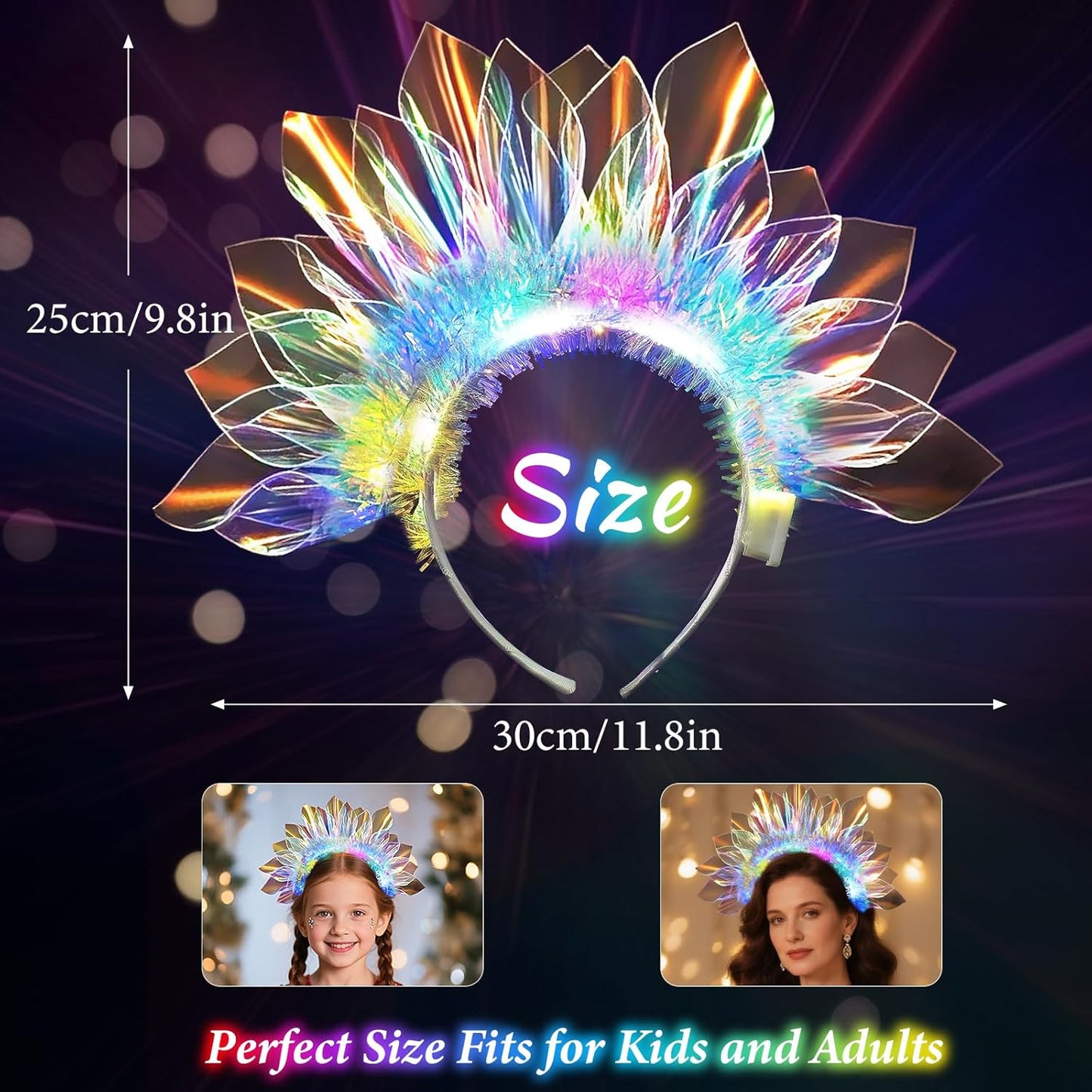 LED Headband Light Up Headband, Glow In The Dark Party Supplies, Glow Party Crown Hair Accessories for Women & Girls, Glow In The Dark Flashing Hair Band for Raves, Concerts, Halloween, Christmas