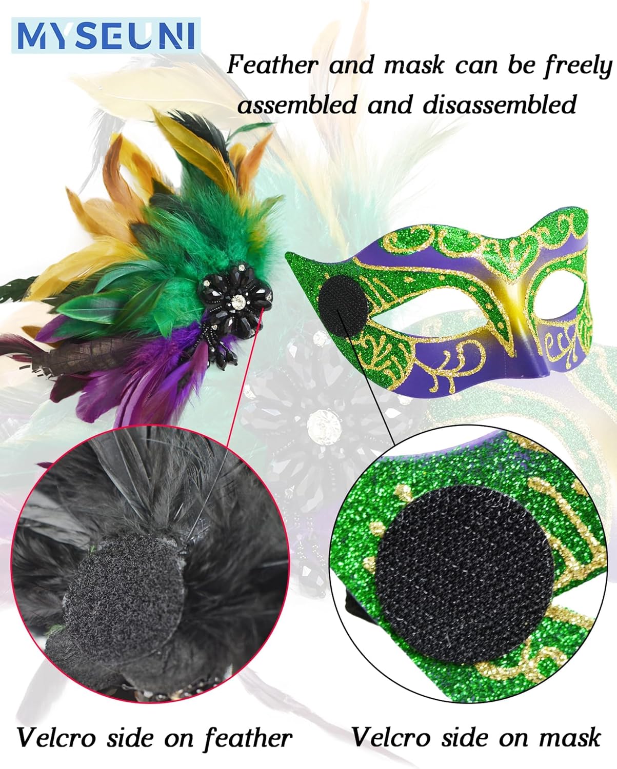 Mardi Gras Mask with Feathers - Venetian Couple Carnivals Masks for Masquerade Party, Cosplay Party, Theme Ball