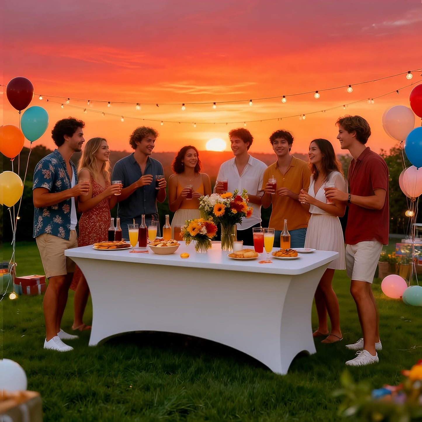 6 Pack 8FT Rectangular Spandex Tablecloth,Wrinkle Resistant Fitted Cover for 96x30 inch Banquet Table Cloth, Washable Stretch Fabric for Party, Events, Wedding, Vendor - White