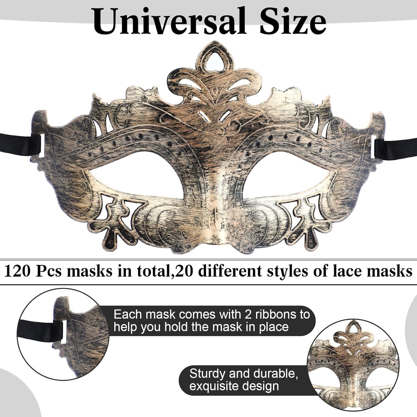 Chivao 120 Pcs Masquerade Masks for Women Men Couple Bulk Venetian Mask Vintage Antique Adult Face Halloween Costumes Party