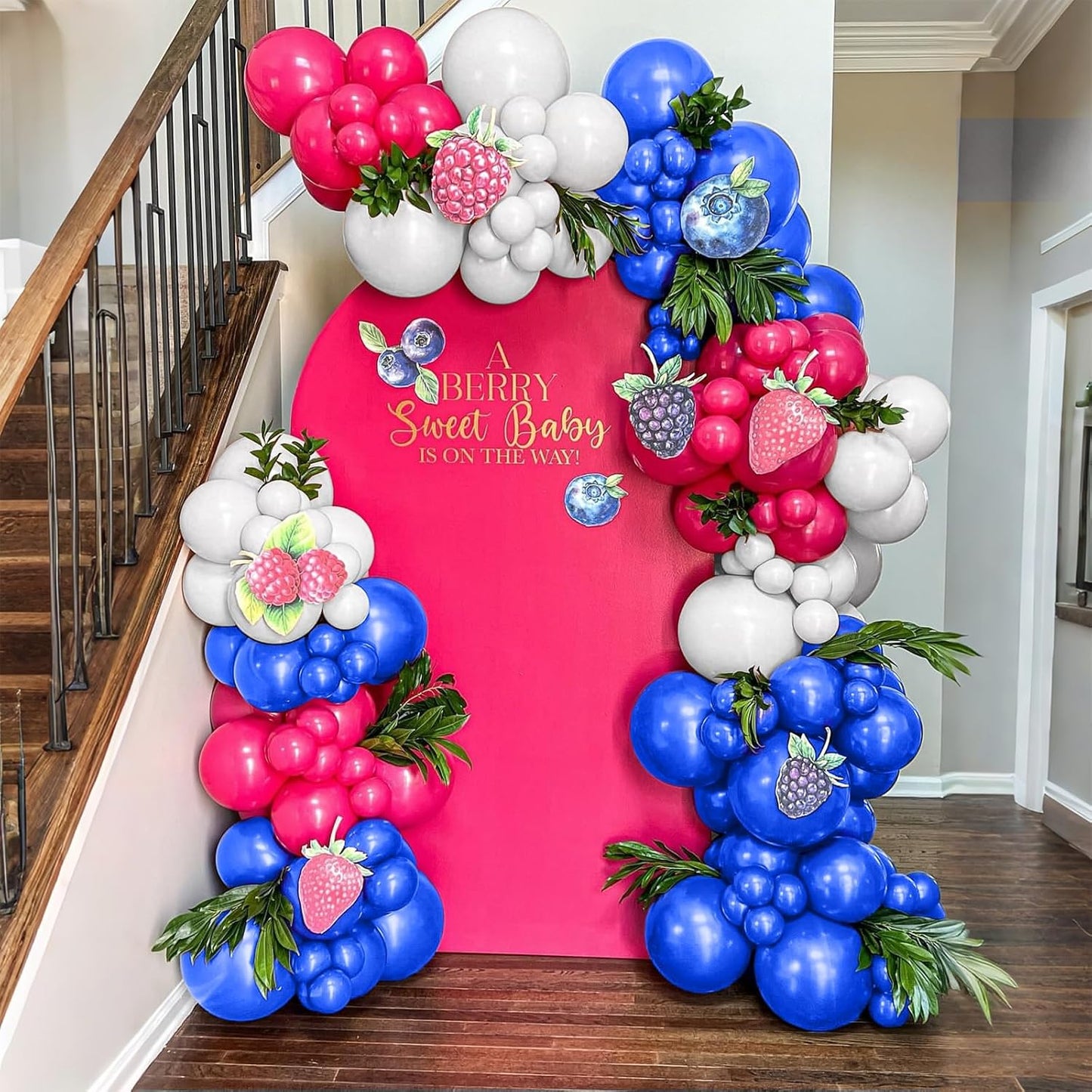 Pink Blue White Balloons, 12 Inch Royal Blue Hot Pink Fuchsia Pearl White Clear Latex Party Helium Balloon for Girls Berry Blueberry Baby Shower Gender Reveal Birthday Pool Tropical Party Decorations