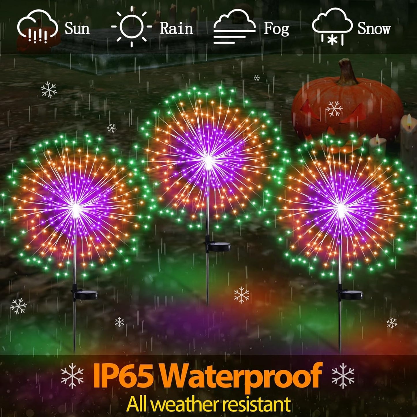 4 Pack Christmas Solar Firework Lights Decorations Garden Pathway Solar Power Light Stake Waterproof Landscape Lamp with 180 LED 8 Modes for Christmas Party Decoration(Green, Orange, Purple)
