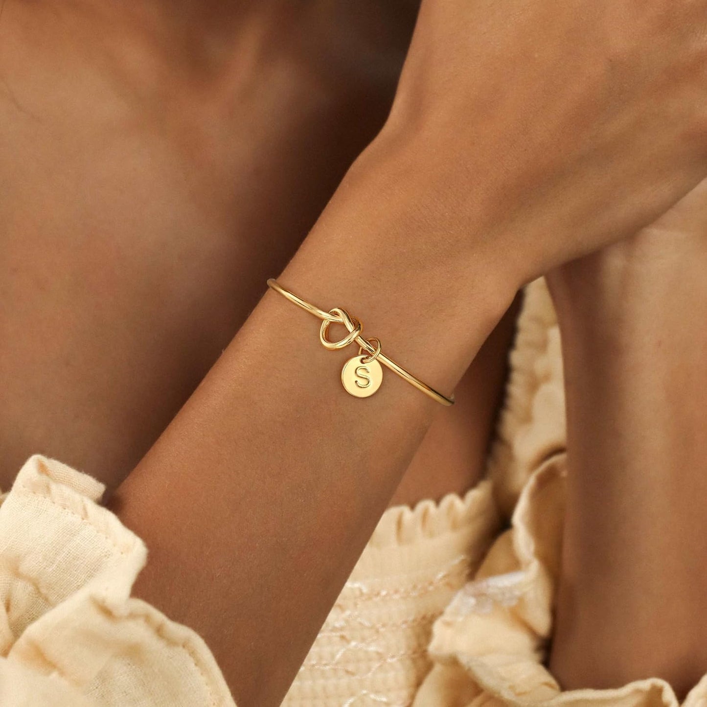 Turandoss Initial Bracelets for Women - Dainty Knot Letter A-Z Initial Bracelet for Women, Personalized Cuff Bangle Bracelet for Women, Jewelry for Women