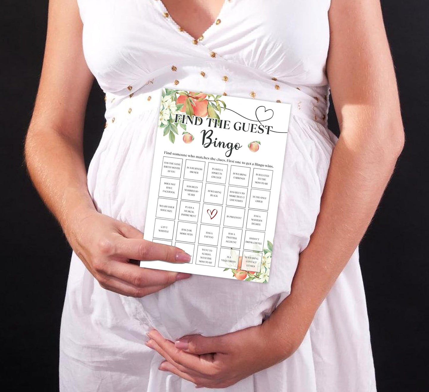 White Floral Peach Find The Guest Bingo Game - Pack of 30 Gender Neutral Boy or Girl Cards - Fun Baby Shower Game and Activity - FA31