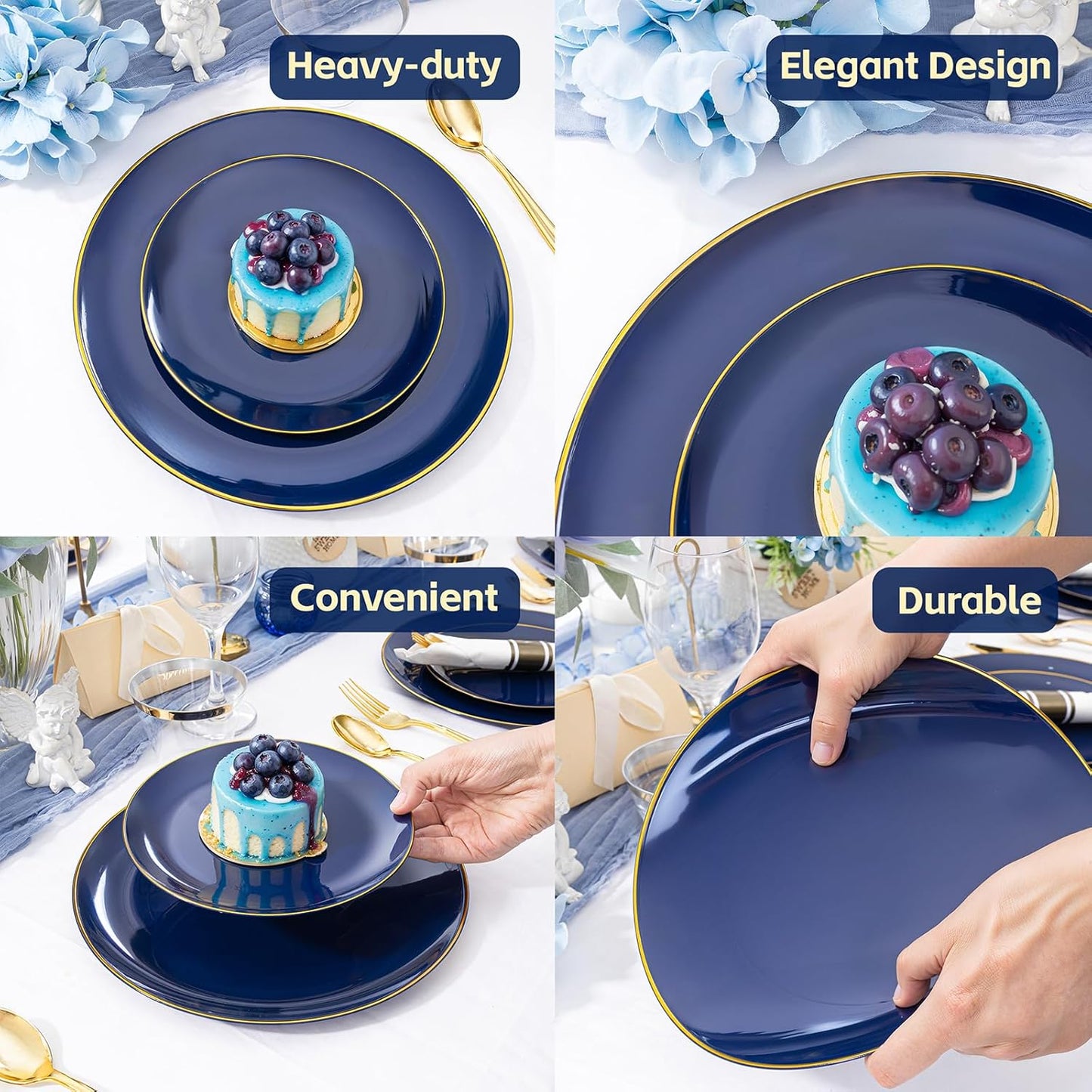 WDF 150pcs Blue plastic Plates - Navy Blue Plates Disposable - 25guest Disposable Dinnerware Sets for Party/Wedding/Birthday