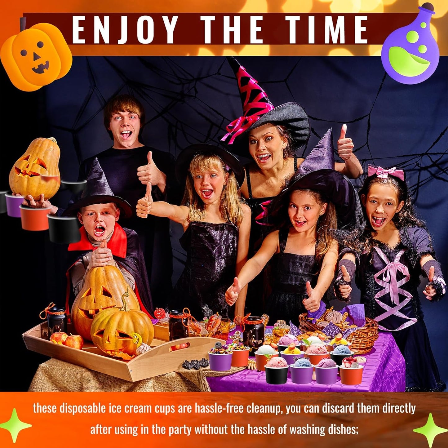 Paper Ice Cream Cups 9oz Colored Disposable Dessert Bowls for Hot or Cold Food Party Cups for Birthday Baby Shower Easter Party Supplies(Halloween Color,60 Pcs)