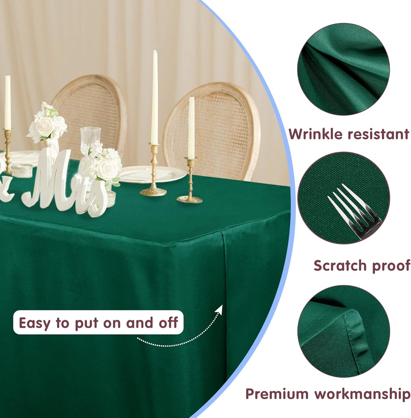 HolidayIdeas Fitted Green Table Covers - 96 x 30 Inch - 2 Pack Rectangle Tablecloths for 8 Foot Folding Tables, Polyester Fabric Table Cloth for Craft Show, Trade Show, Graduation Party