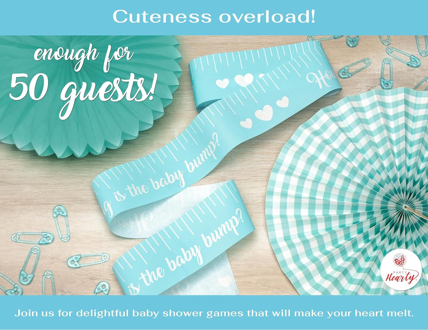 Party Hearty Funny Baby Shower Games for Boy Activities, 2 Rolls, 2 inch x 150 feet, Blue Tummy Measure, Fun & Easy Idea